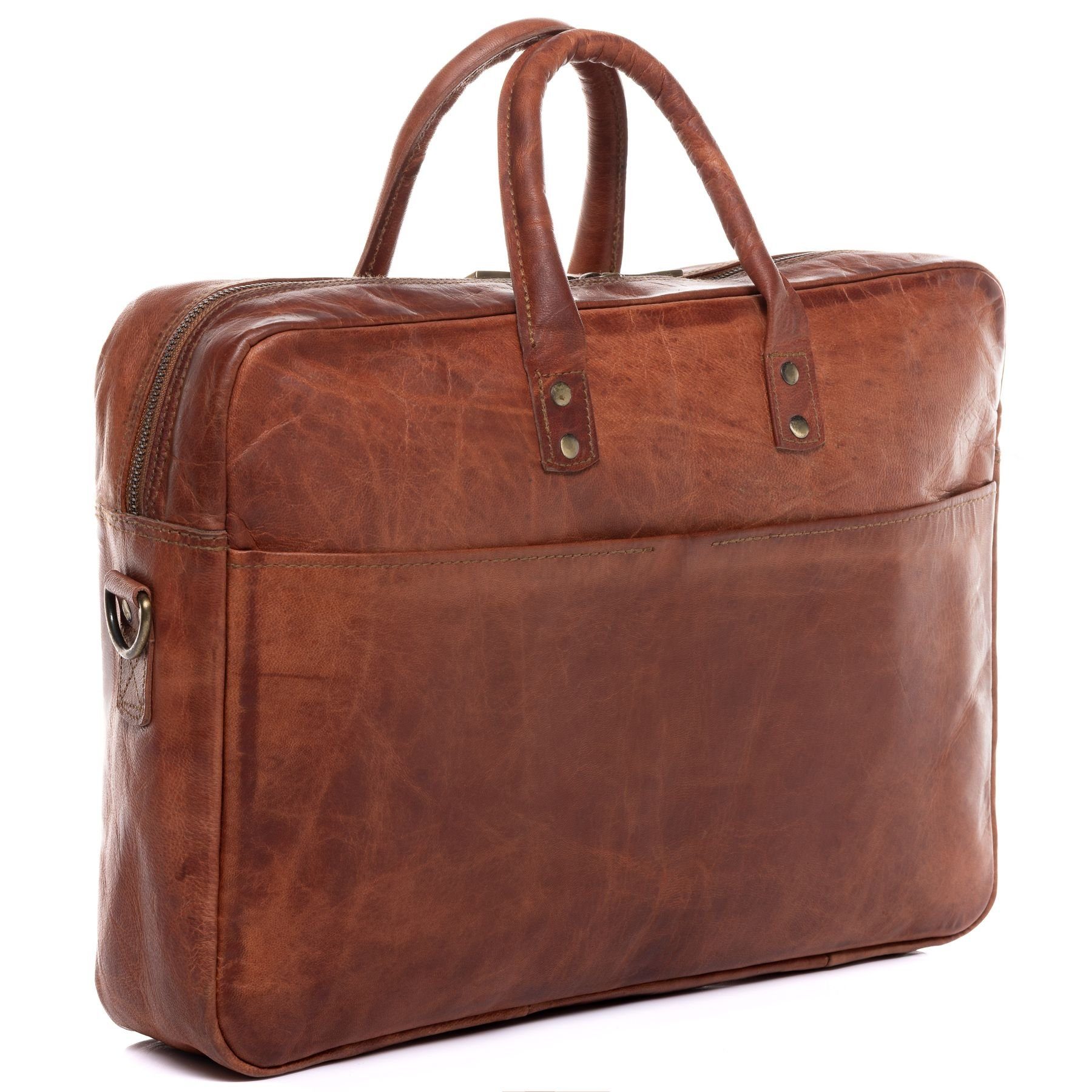 SID & VAIN Messenger Bag Cedar echt Leder Umhängetasche 15 Zoll Laptop, Arbeitstasche Businesstasche Damen Herren Aktentasche Herren braun
