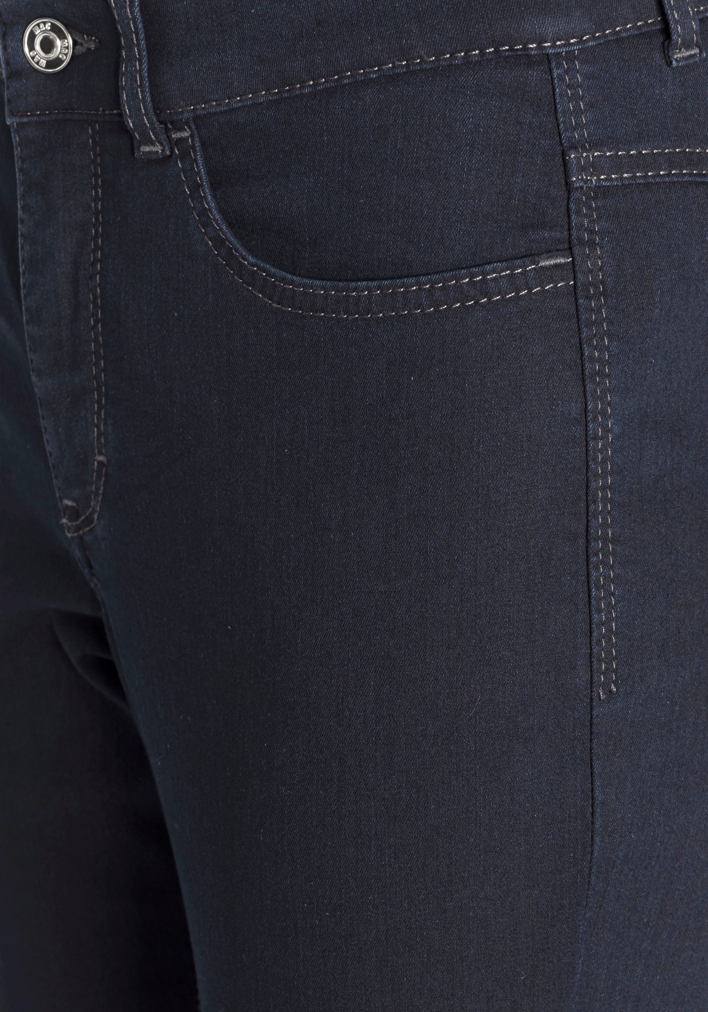 dark Skinny-fit-Jeans sitzt Hiperstretch-Skinny MAC blue Qualität ganzen Power-Stretch bequem rinsed Tag den