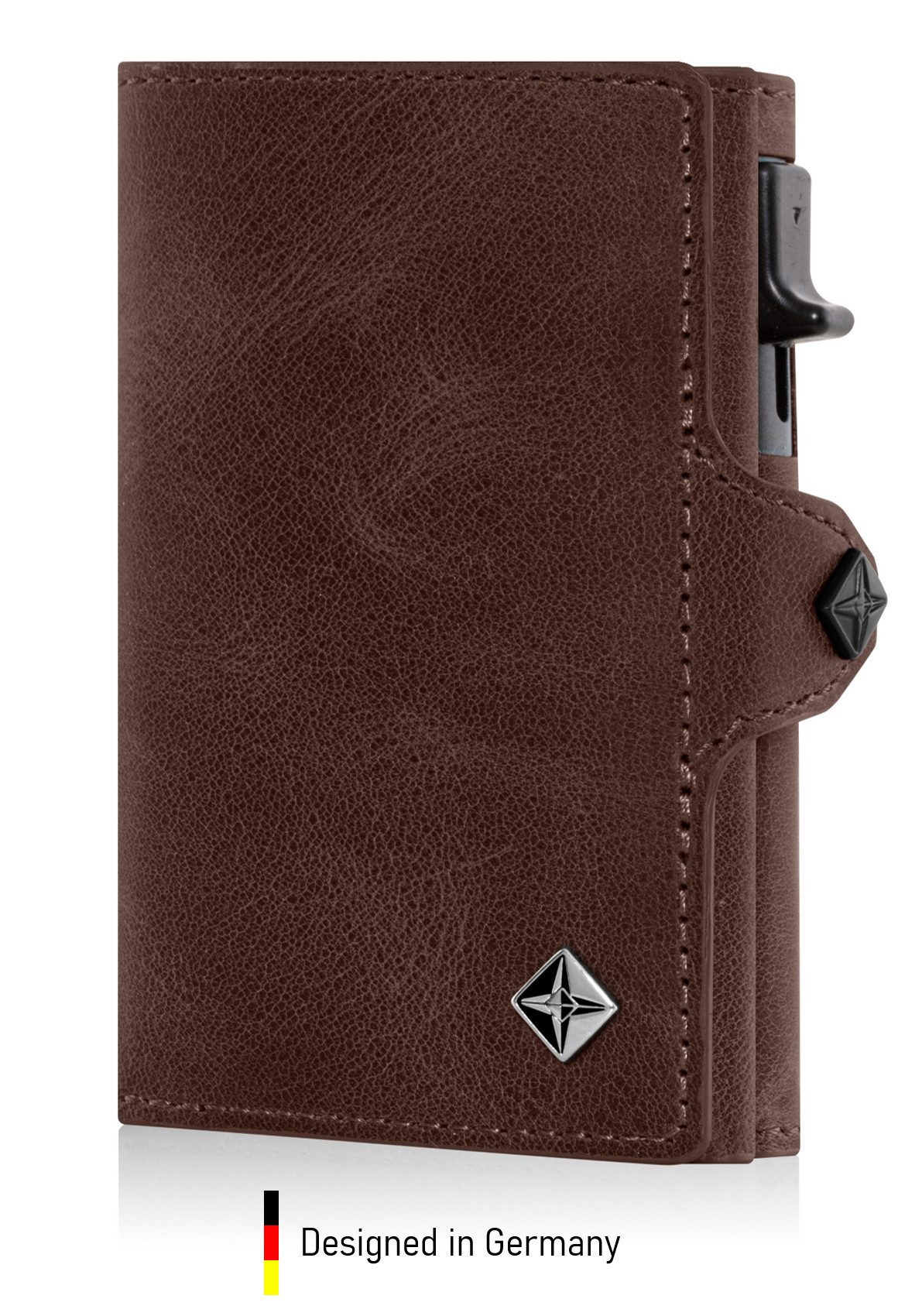 von Elbstein Hamburg Smart-Wallet 'Fiete'. Echtleder Geldbörse mit Card-Holder. Slim Wallet mit Münzfach (Designed in Hamburg, Handgefertigt, Made in Europe), Kartenetui mit Münzfach