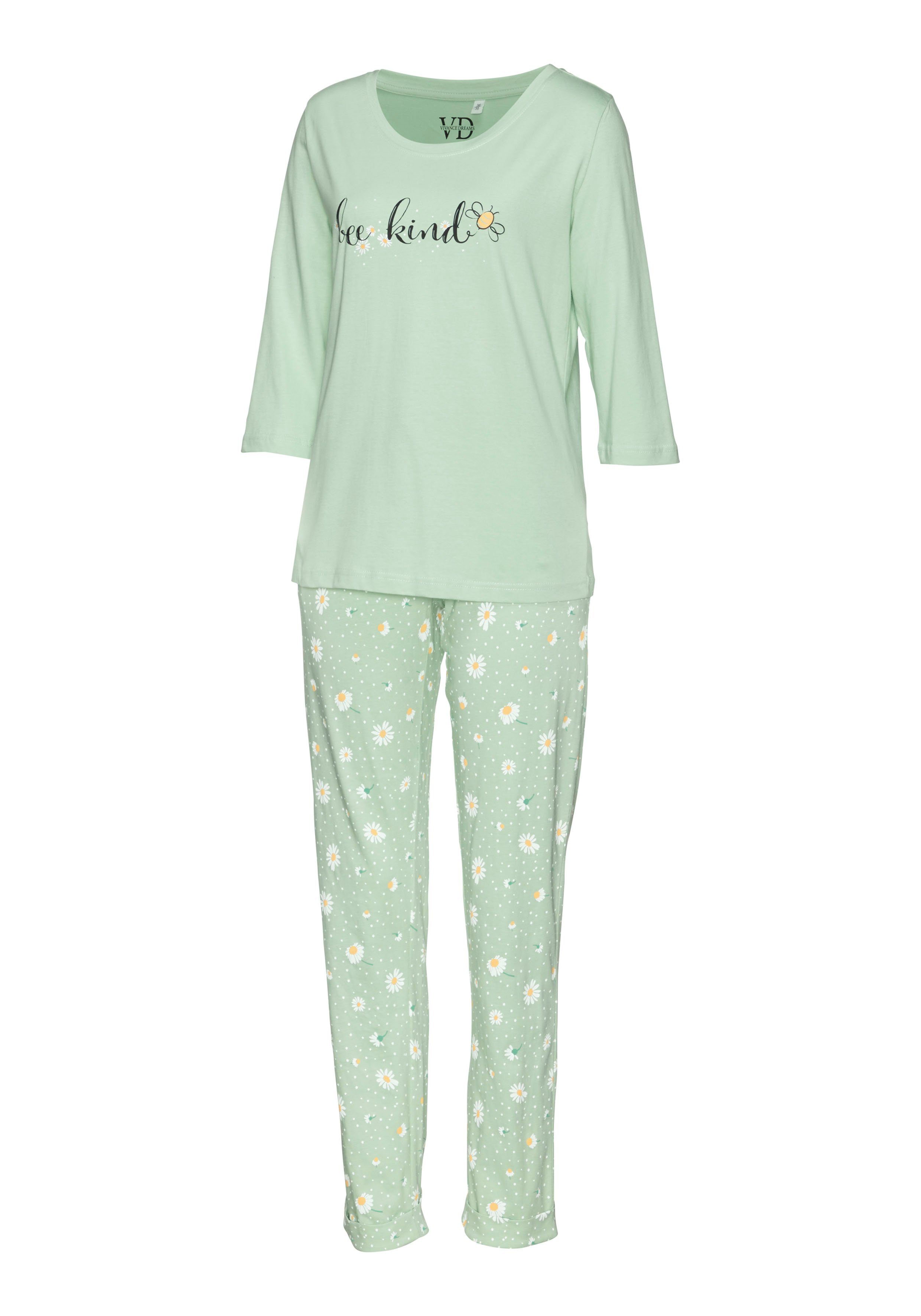 Vivance Dreams Pyjama (Set, 2 tlg) mit Gänseblümchen-Druck