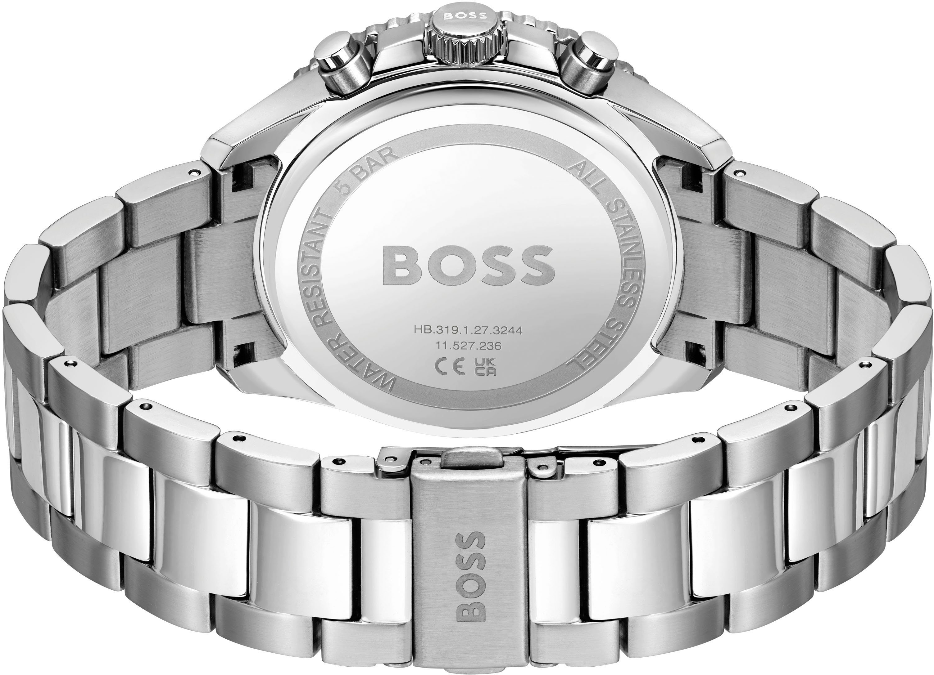 BOSS Chronograph RUNNER 1514143, Quarzuhr, Herrenuhr, Armbanduhr, Stoppfunktion, Edelstahlarmband