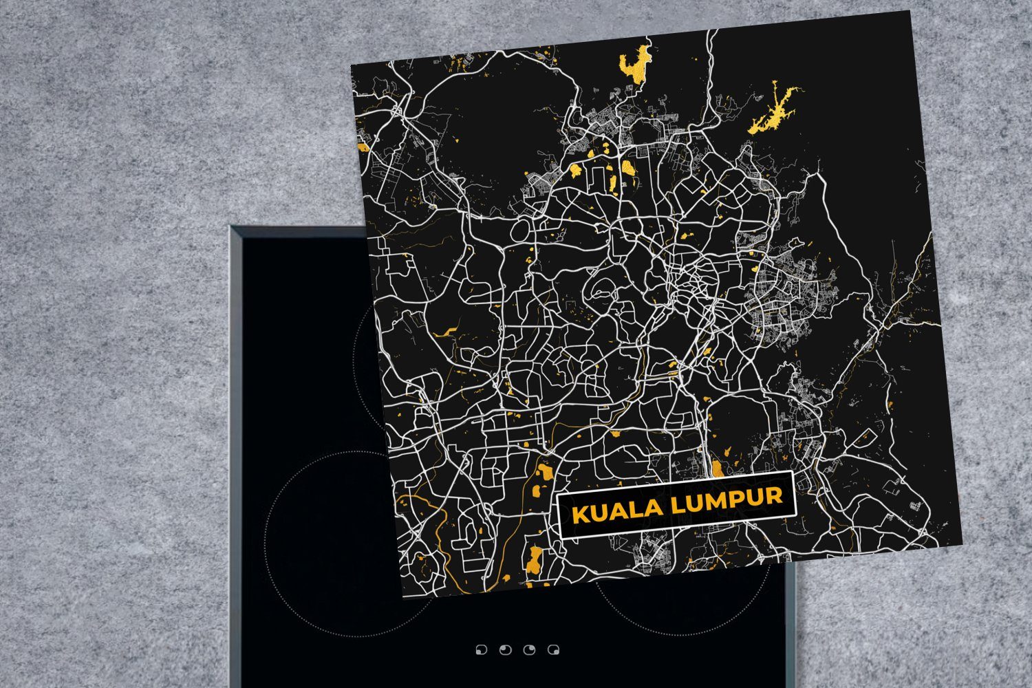 MuchoWow Herdblende-/Abdeckplatte Kuala - Arbeitsplatte Stadtplan cm, Karte, Ceranfeldabdeckung, küche Lumpur (1 - - Gold für 78x78 tlg), Vinyl