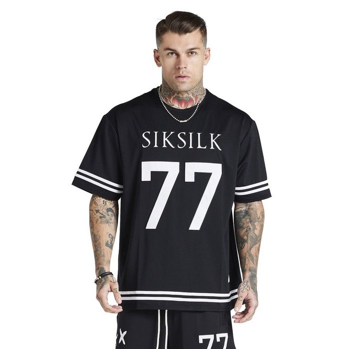 Siksilk T-Shirt SikSilk Herren Steve Aoki T-Shirt MESH BASEBALL TEE SS-19969 Black Schwarz
