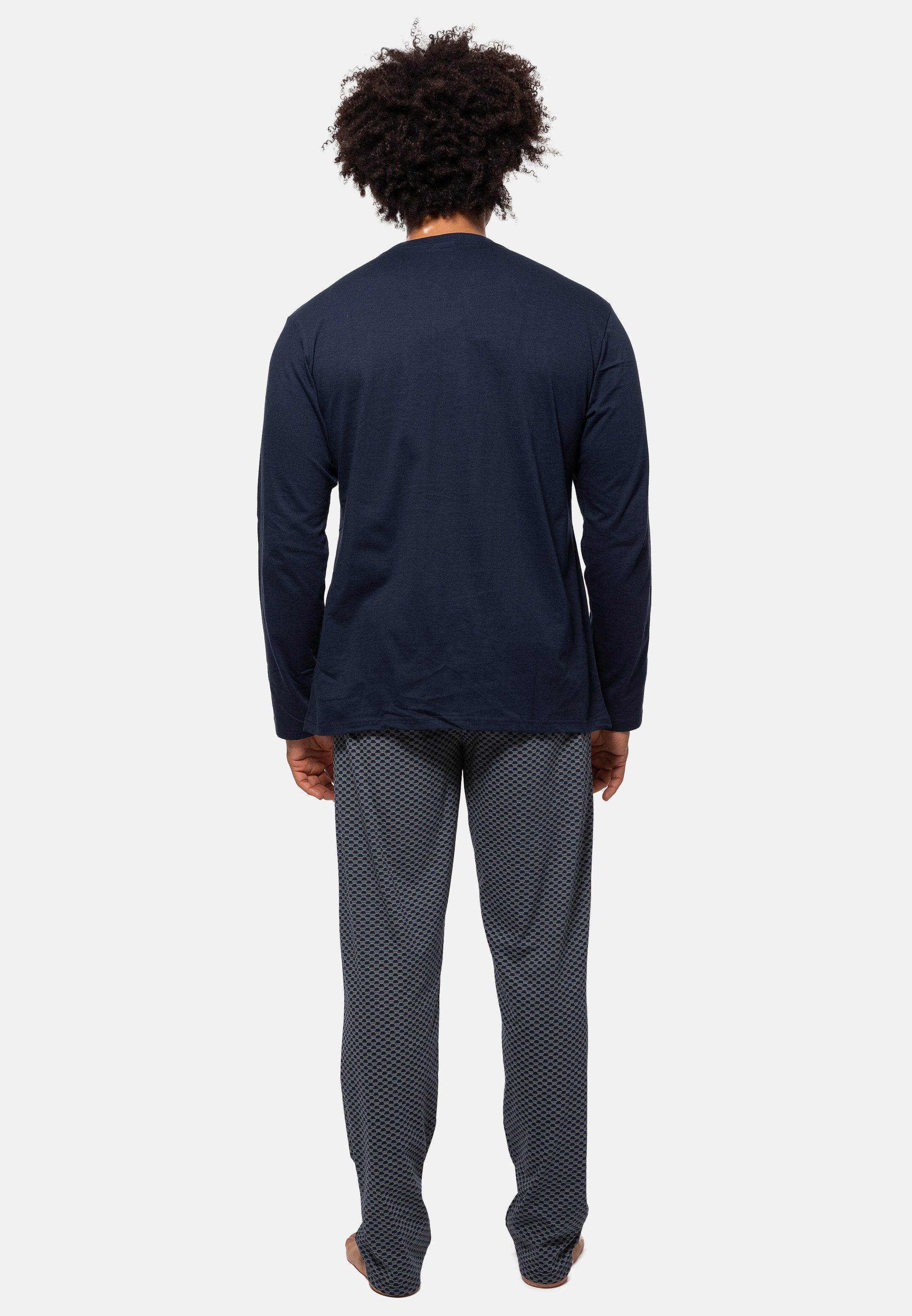 Ammann Pyjama Organic Cotton Schlafanzug Set 2 langer Hose Blau Shirt gemustert (Set, aus Baumwolle tlg) Langarm - - und