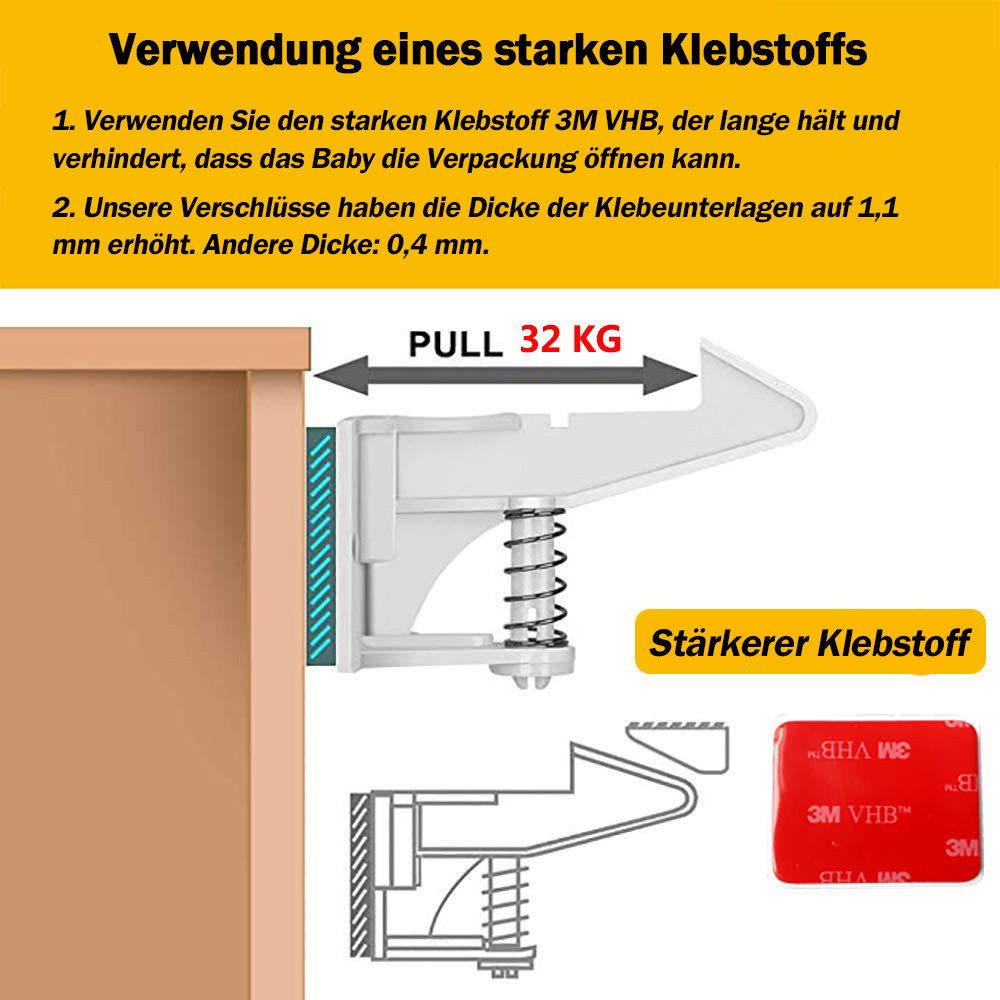 TUWENA Kindersicherung 12 Pack Kindersicherung Schrank, Unsichtbare Schranksicherung, Montage Ohne Bohren Und Schrauben, Schubladen Und Küchen Schranktüren