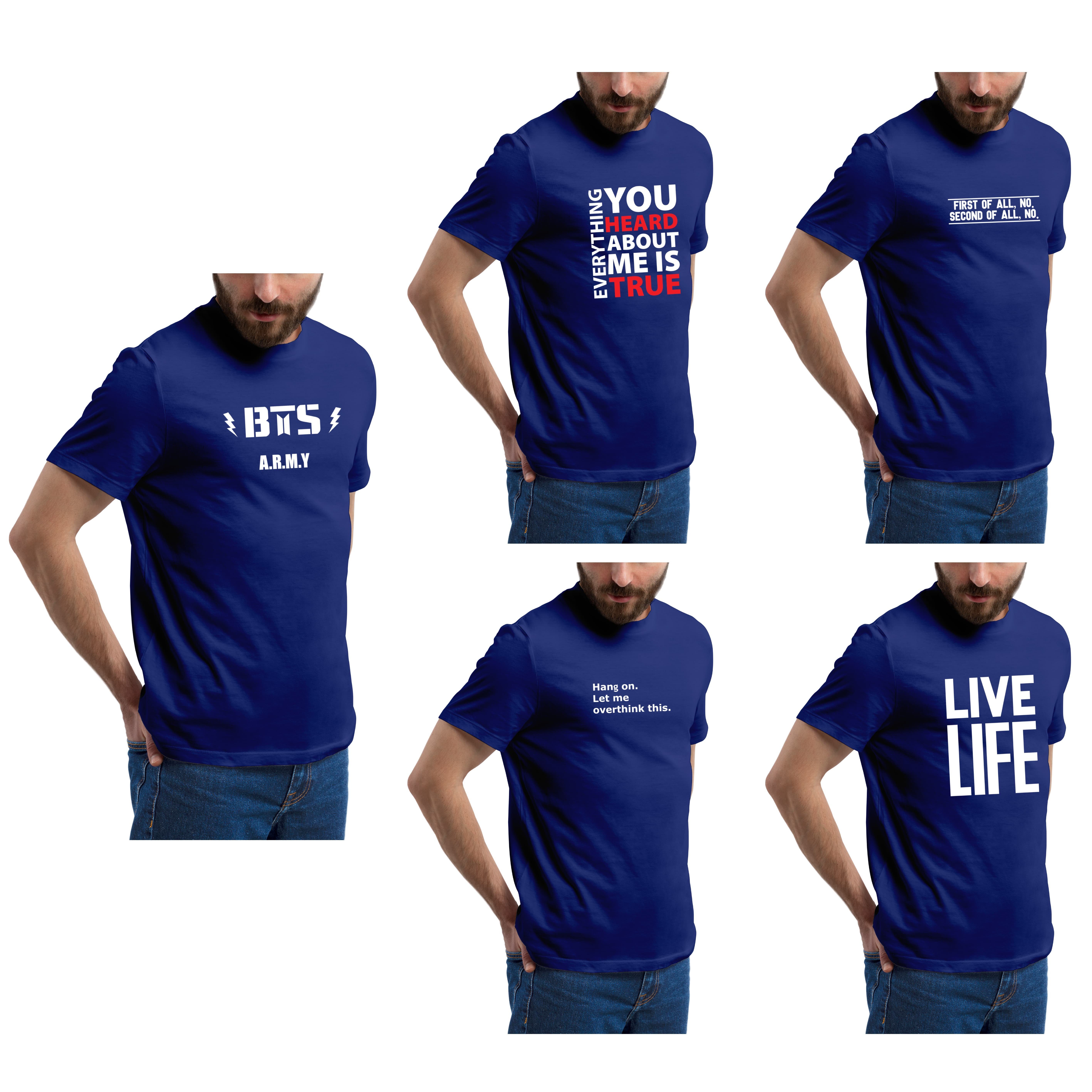 BlauerHafen T-Shirt 5er 1 kurzarm Slim Herren Fit Sommer Blau Print Set S-XXL Tee Rundhals T-Shirt