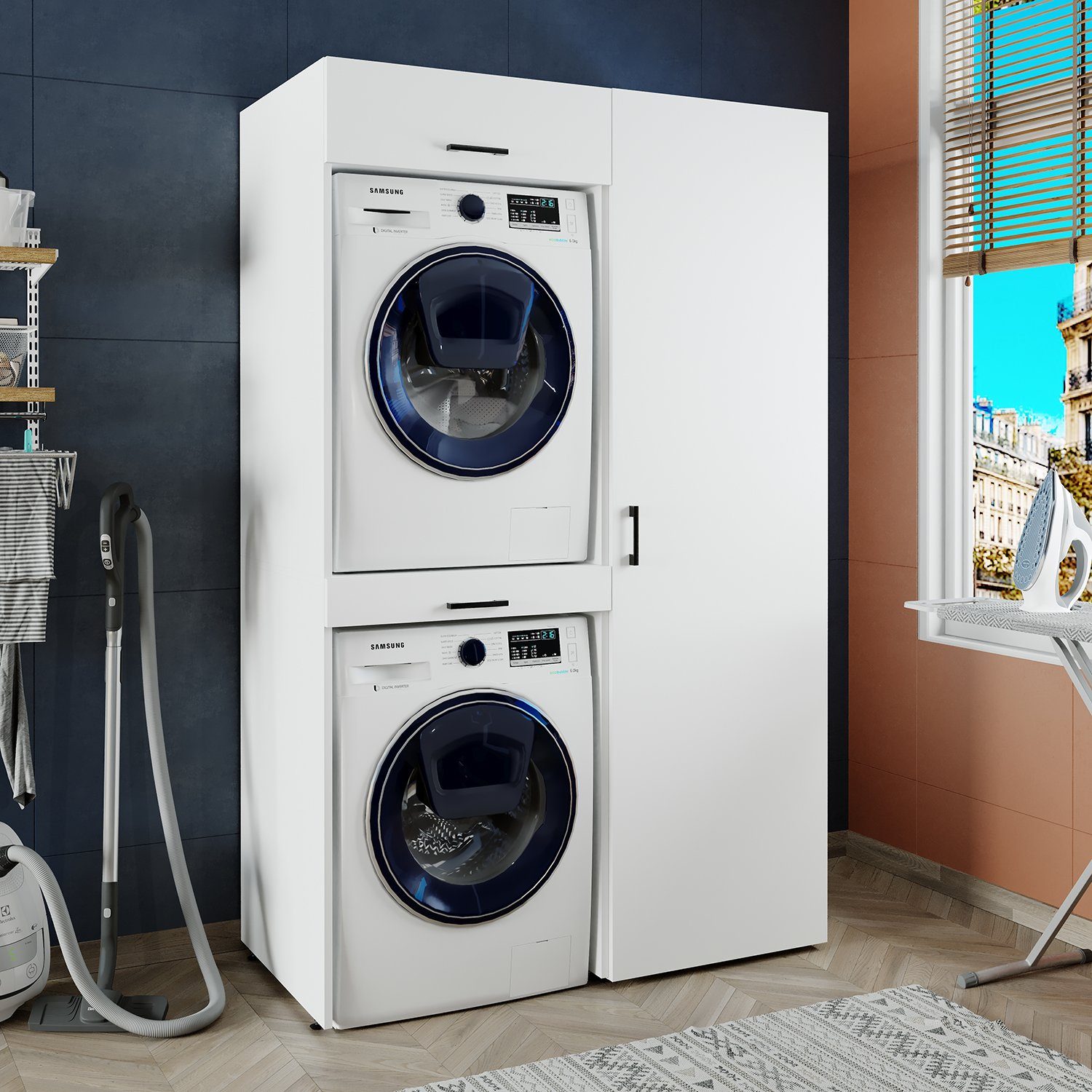 Waschmaschine | Überbauschrank) für Roomart Trockner weiß (Waschmaschinenschrank weiß Waschmaschinenumbauschrank und