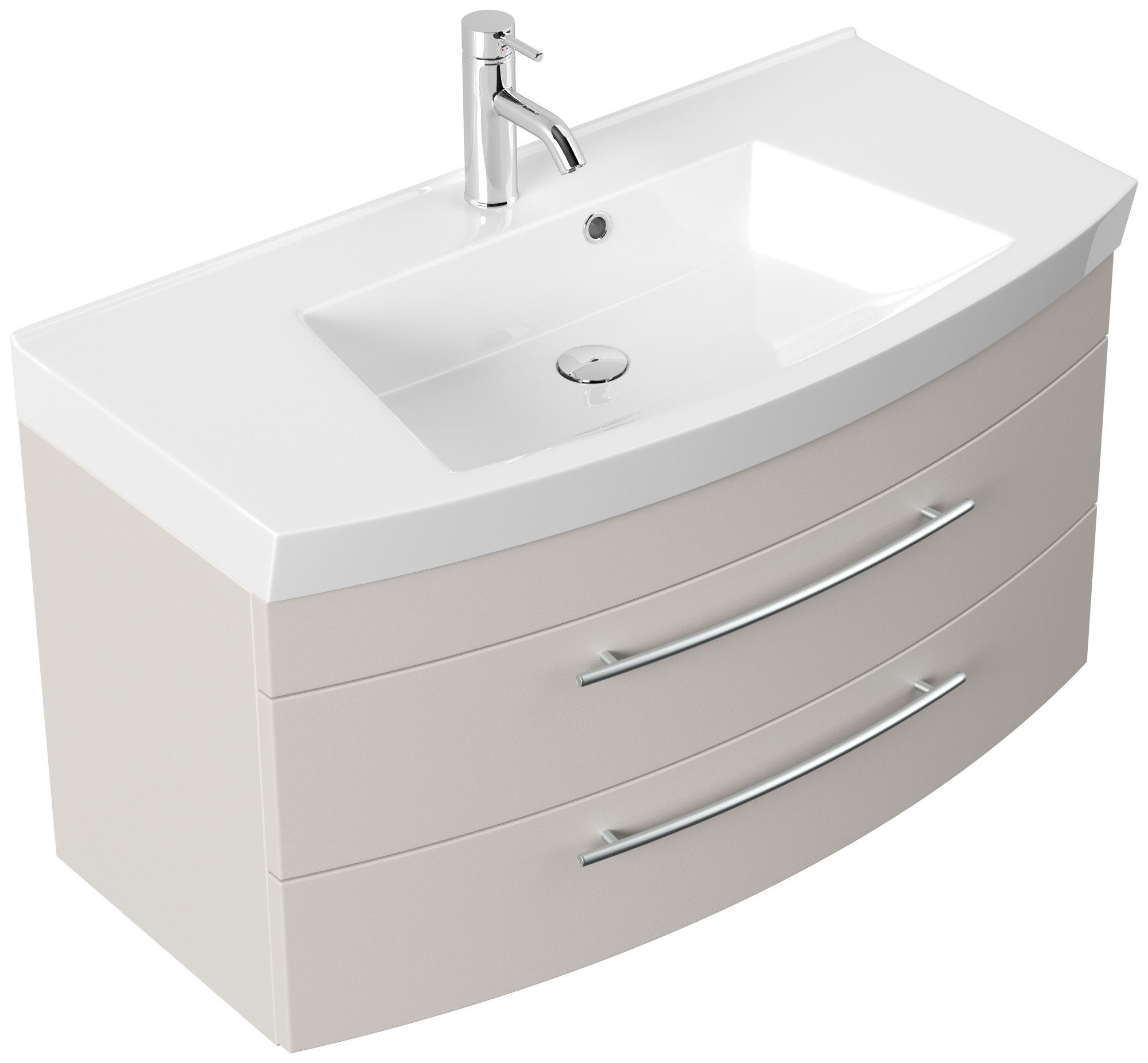 Magnolia Home Waschtisch Badmöbel Bella 100 mit runder Front SoftClose lackiert kaschmir matt