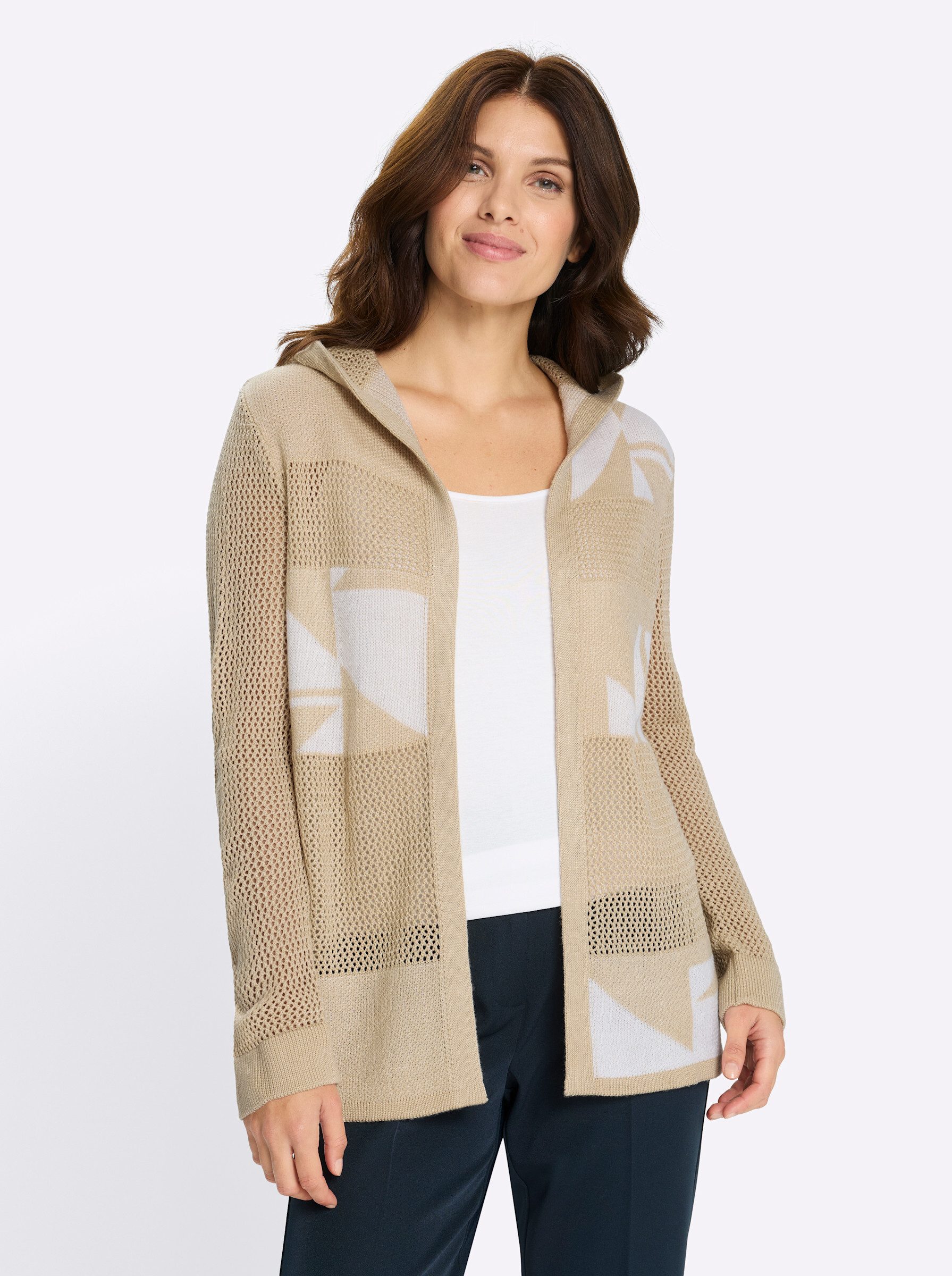 Strickjacke Ajour-Strickjacke Langarm Ajour, Intarsien