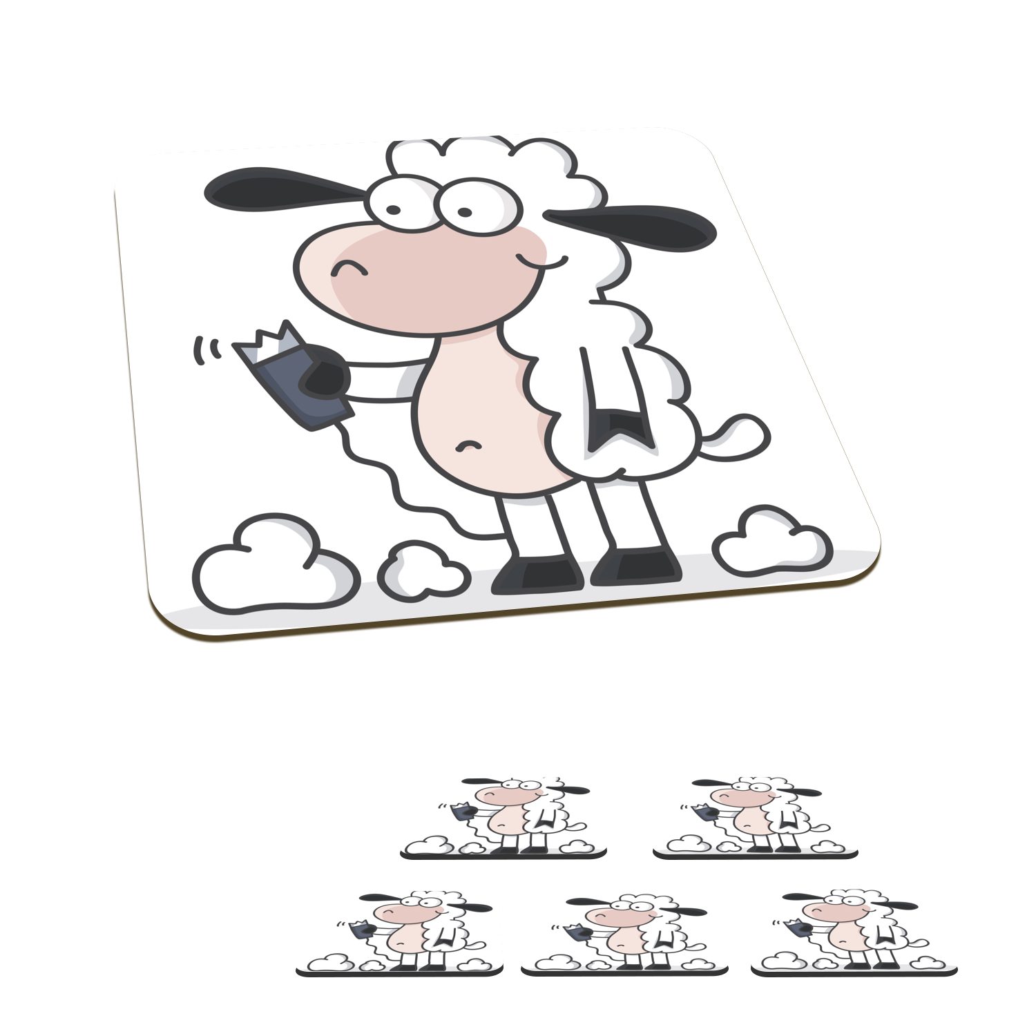 MuchoWow Glasuntersetzer Illustration eines Schafs mit einem Rasierapparat, Zubehör für Gläser, 6-tlg., Glasuntersetzer, Tischuntersetzer, Korkuntersetzer, Untersetzer, Tasse