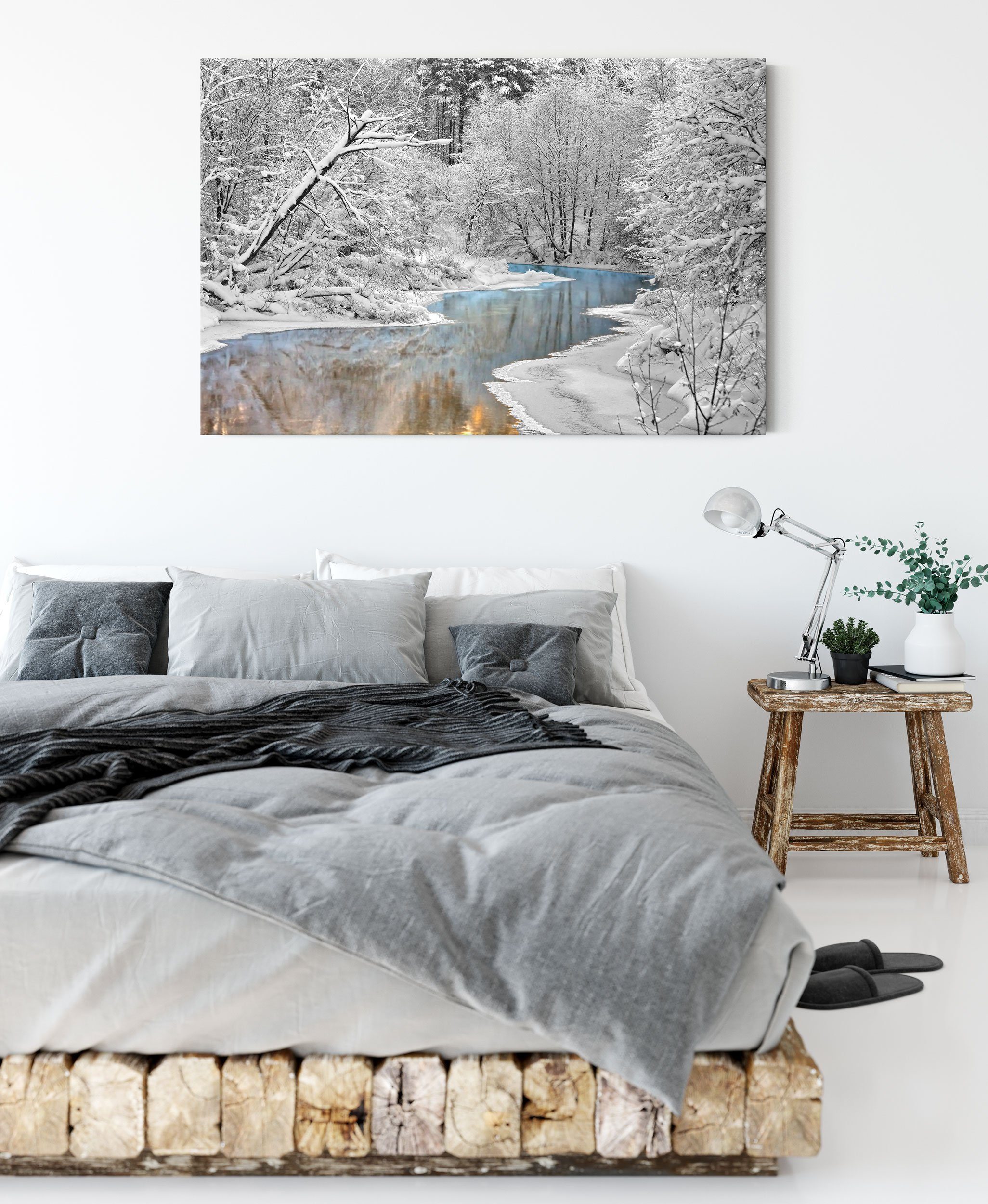 Leinwandbild Winterlandschaft fertig Pixxprint Atemberaubende Atemberaubende bespannt, (1 Winterlandschaft, St), Zackenaufhänger inkl. Leinwandbild