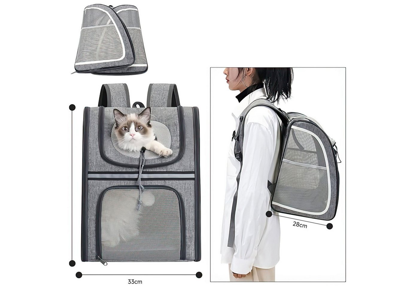 Thumbnail - Refined Living Tiertransporttasche Haustier Rucksack mit Netzfenster Tragbare und Faltbare Katzentasche bis 8,00 kg, Atm...