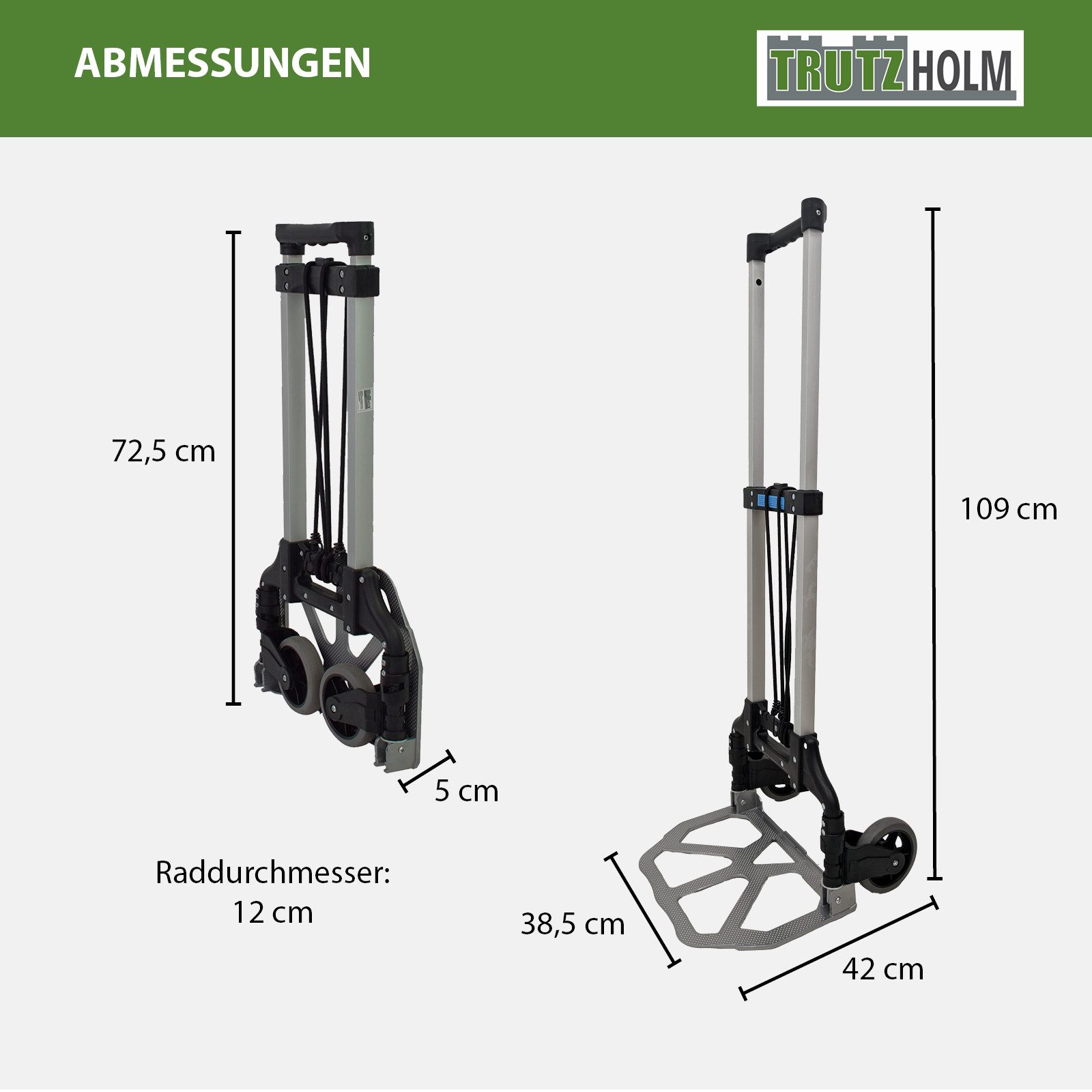 TRUTZHOLM Sackkarre Aluminium Sackkarre klappbar 80 kg Traglast geringes Eigengewicht, (Stück, 1-St), Teleskoprahmen – Bild 3 von 5