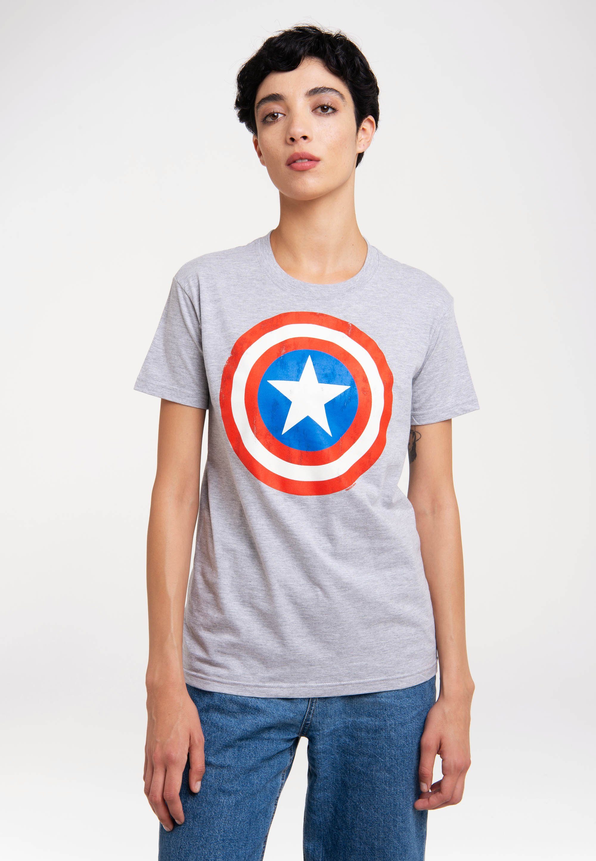 mit lizenziertem Print - Logo T-Shirt Comics Captain America Marvel LOGOSHIRT
