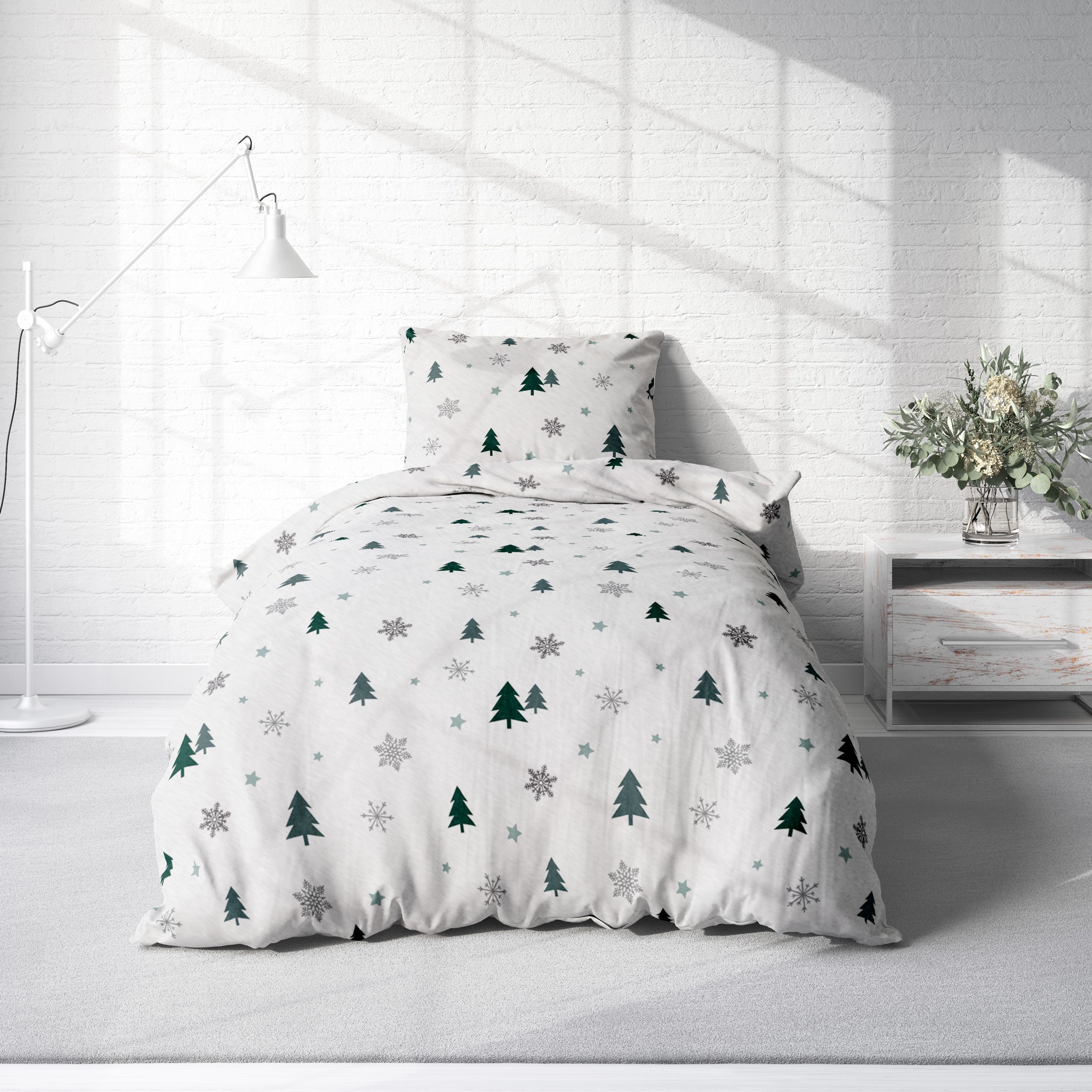 One Home Bettwäsche Tannenbaum, Fleece, 2 teilig, Schnee Kristalle, kuschel günstig online kaufen