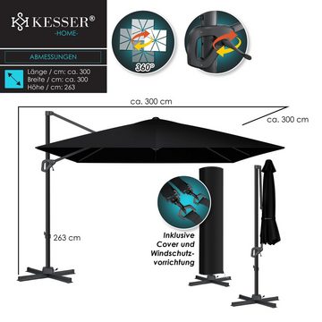 KESSER Ampelschirm, Sonnenschirm Ampelschirm SUN XL 300 300 cm Inkl. Abdeckung