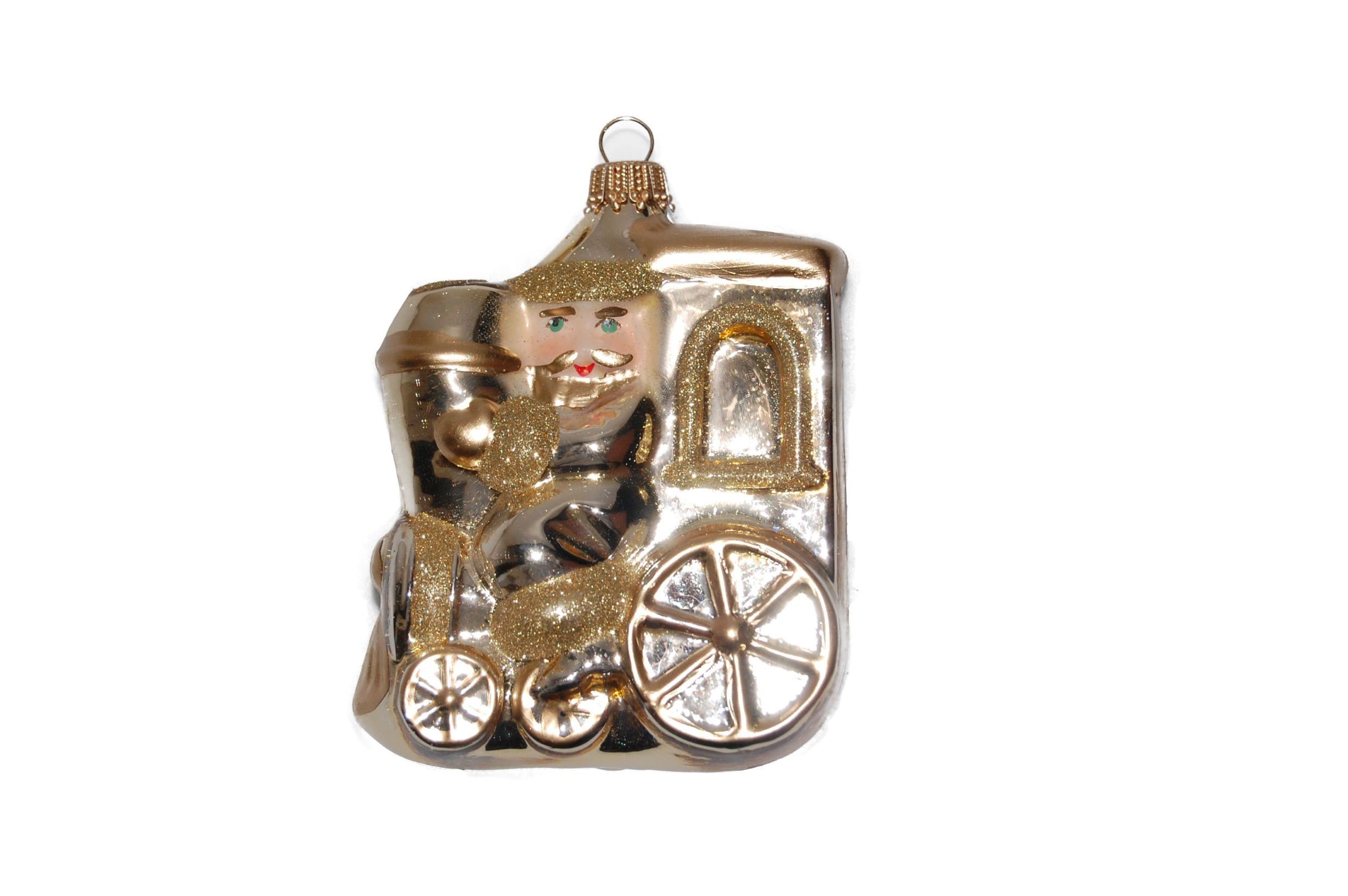 Krebs Glas Lauscha Christbaumschmuck Gold 9cm Weihnachtsmann auf der Lokomotive, mundgeblasenes Glas, handd (1-tlg)