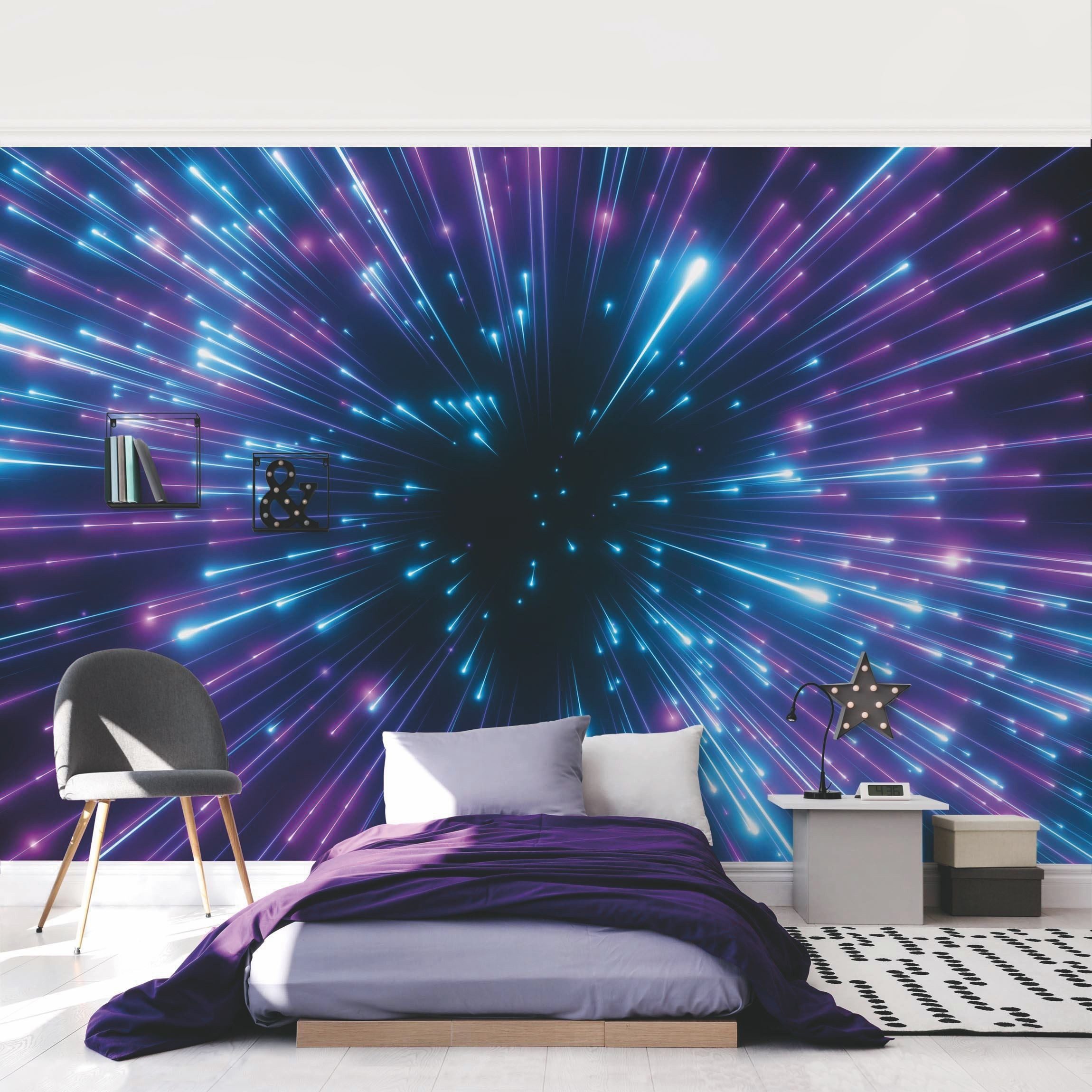 Bilderdepot24 Fototapete Gamer Neon Feuerwerk Wanddeko Modern Kunst 3D-Effekt, Glatt, Matt, (Vliestapete inkl. Kleister oder selbstklebend), Jugendzimmer Gaming Zimmer Tapete Wohnzimmer Vliestapete Wandtapete