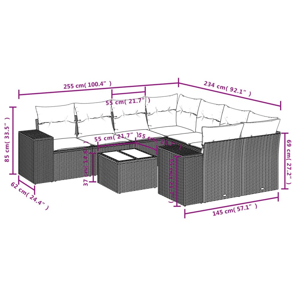 vidaXL Gartenlounge-Set 9-tlg. Garten-Sofagarnitur mit Kissen günstig online kaufen