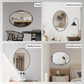 WDWRITTI Spiegel 80x60 50x70 Oval Wandspiegel Schwarz Metall Alu Rahmen (Flurspiegel modern, 5mm Bleifreier Spiegel), Vertikal und Horizontal möglich