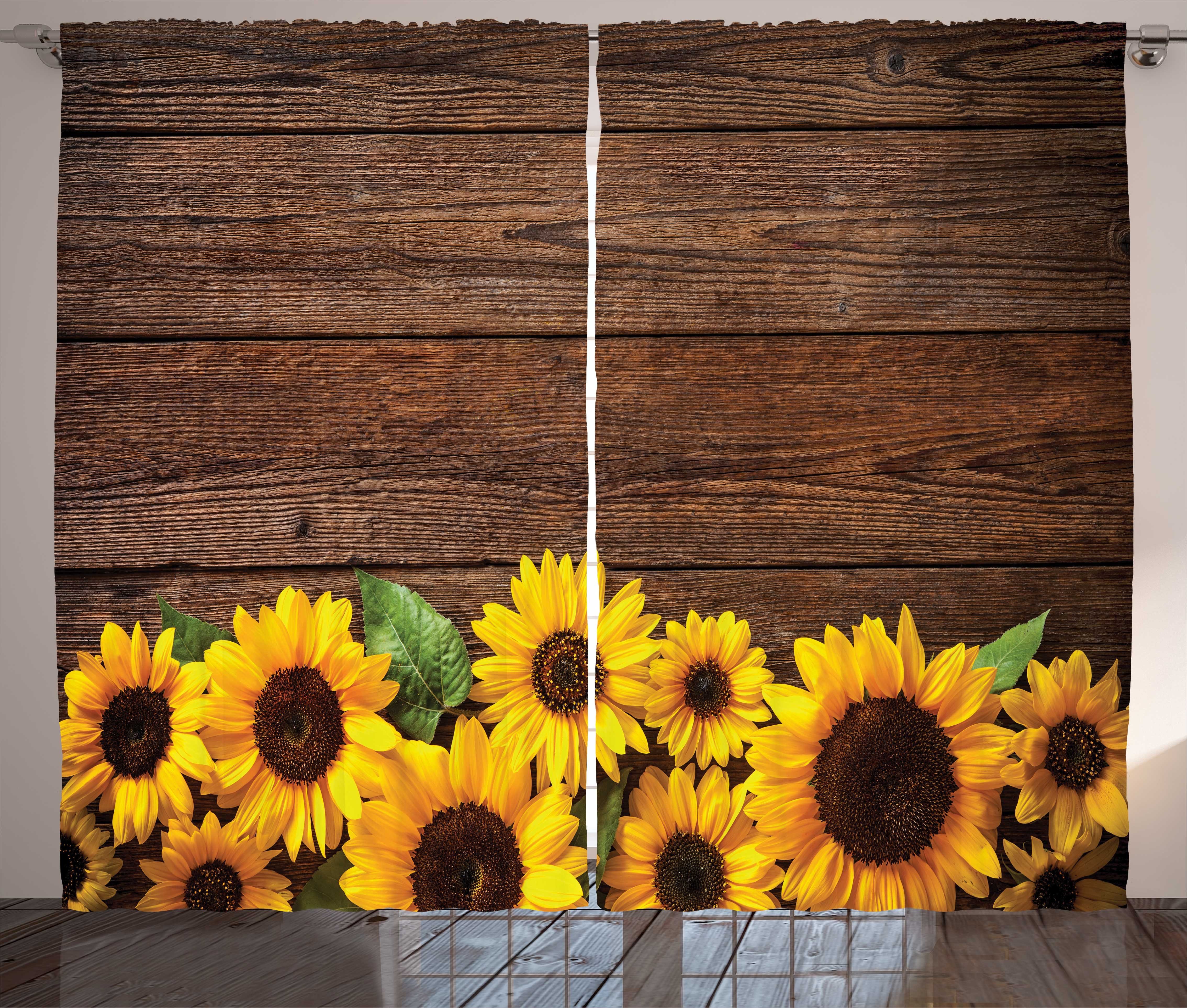 Gardine Schlafzimmer Sunflower Vorhang Haken, Herbst und Kräuselband Motiv rustikales Schlaufen mit Holz Abakuhaus