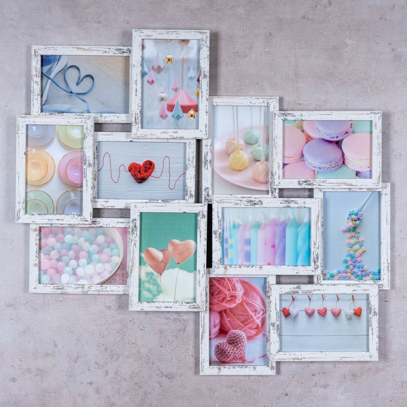 Levandeo® Bilderrahmen Collage, Bilderrahmen 58x55cm Collage 12 Fotos 10x15 Shabby Chic MDF Holz