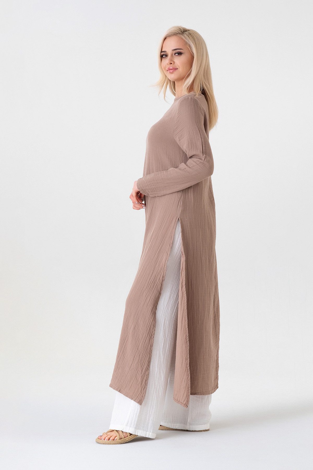 WENOR Longtunika Musselin 100 % Baumwolle 125 cm, Seitenschlitze, Modest Fa günstig online kaufen