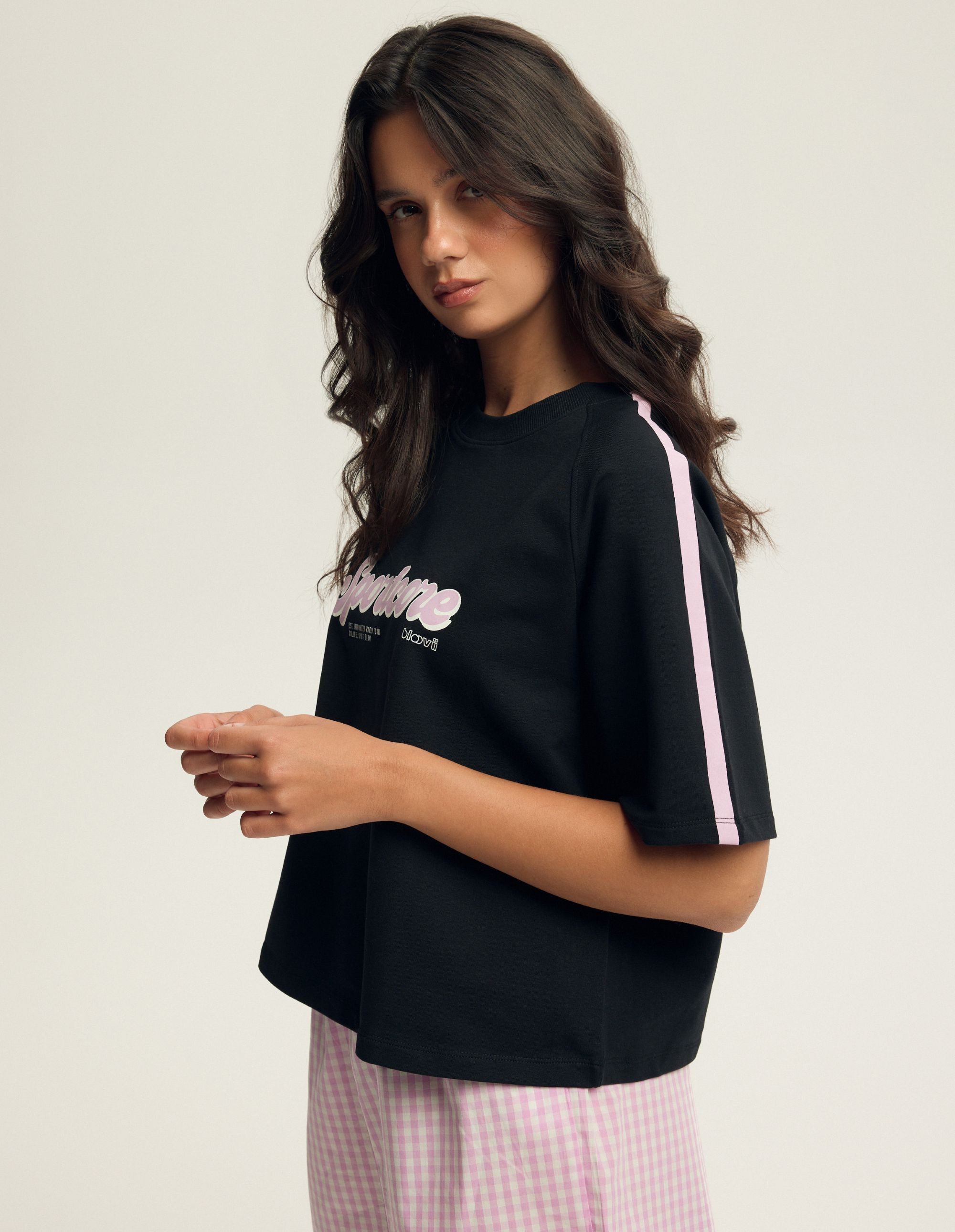 ESOTIQ T-Shirt Boxy-T-Shirt aus 240 g/m² French Terry mit Prints, Lenero