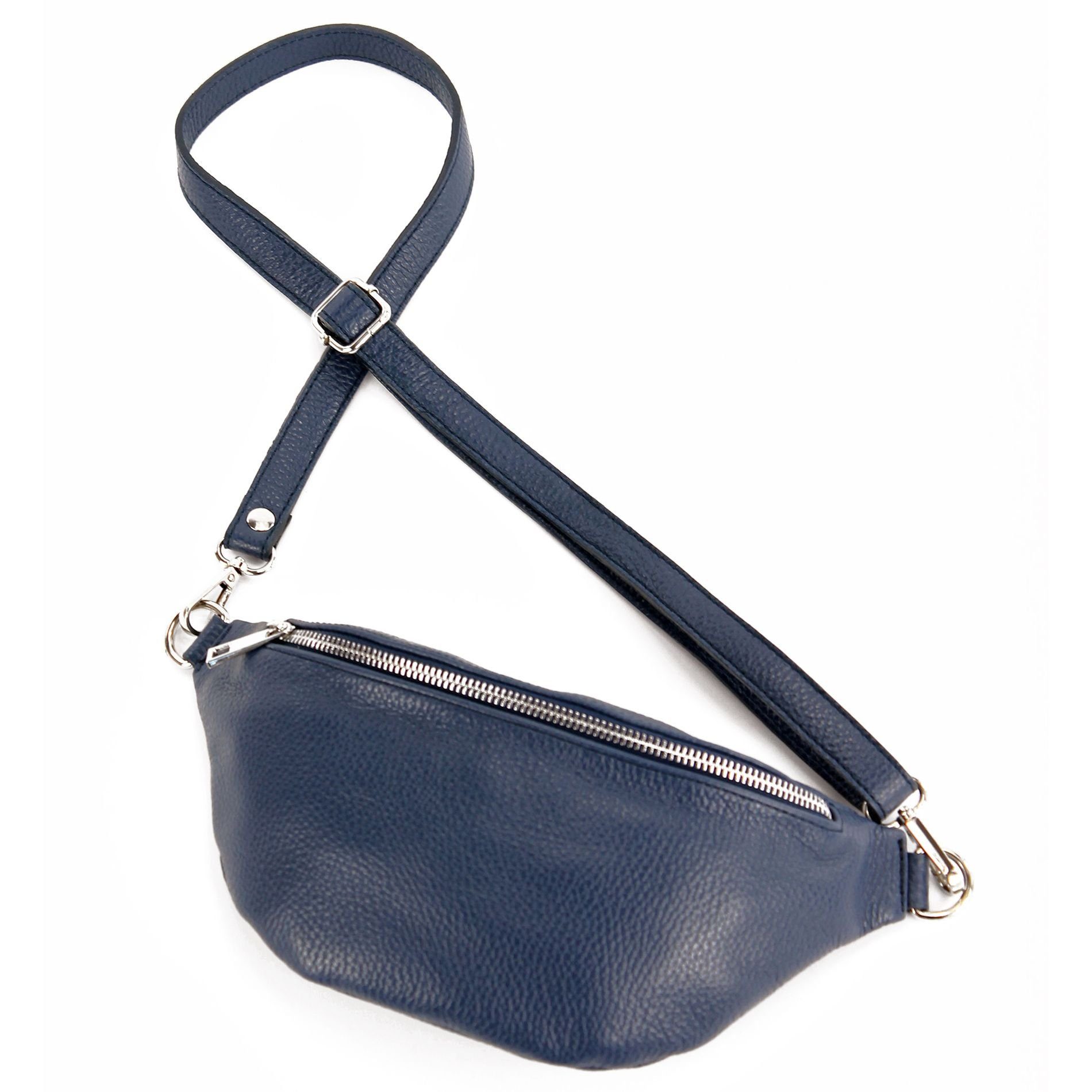 modamoda de Gürteltasche T211, Echtleder Handmade in Italy Saphirblau