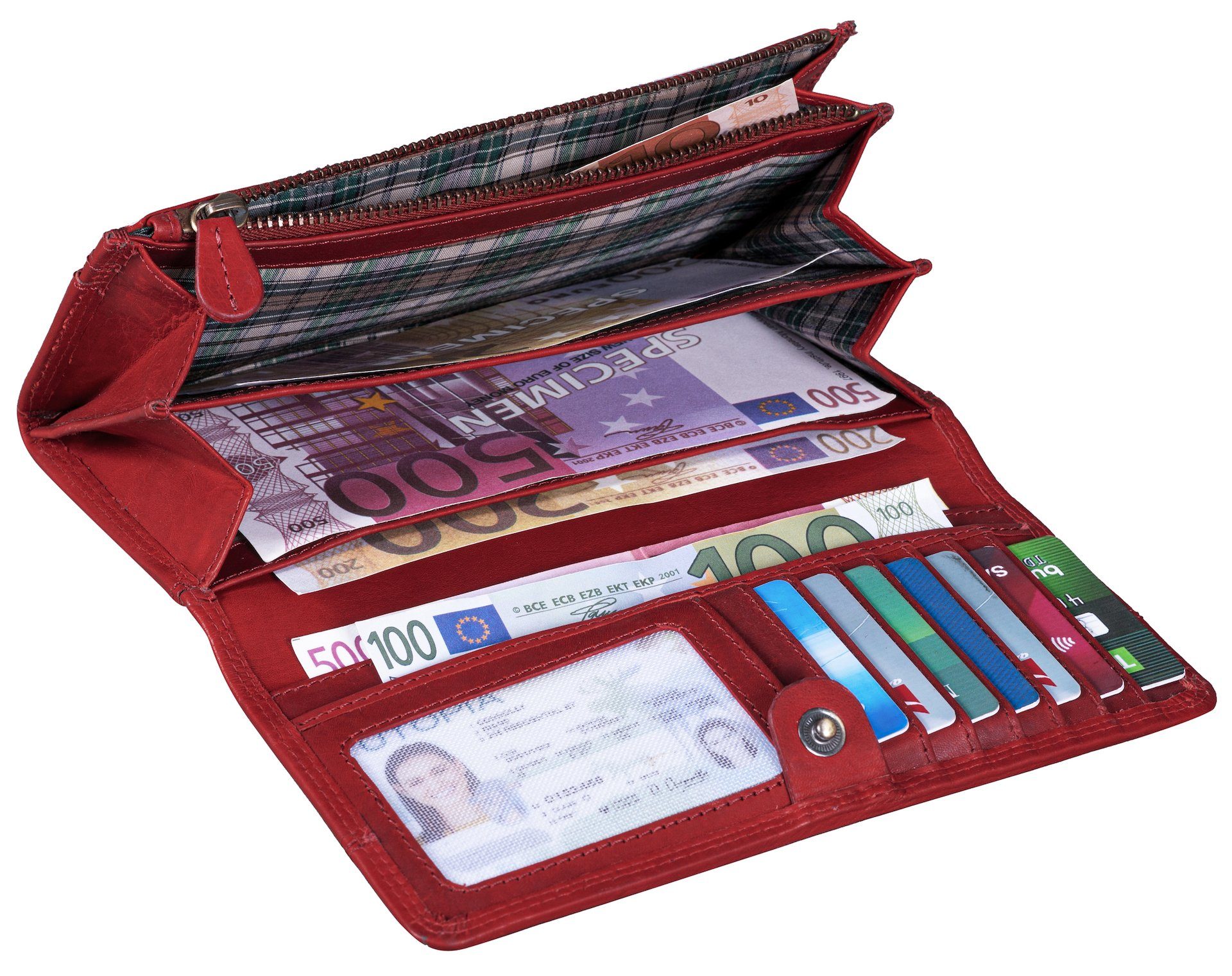 Benthill Geldbörse Damen Echt Leder RFID Portemonnaie mit vielen Kartenfächer Vintage, RFID-Schutz Kartenfächer Münzfach Reißverschlussfach – Bild 5 von 5