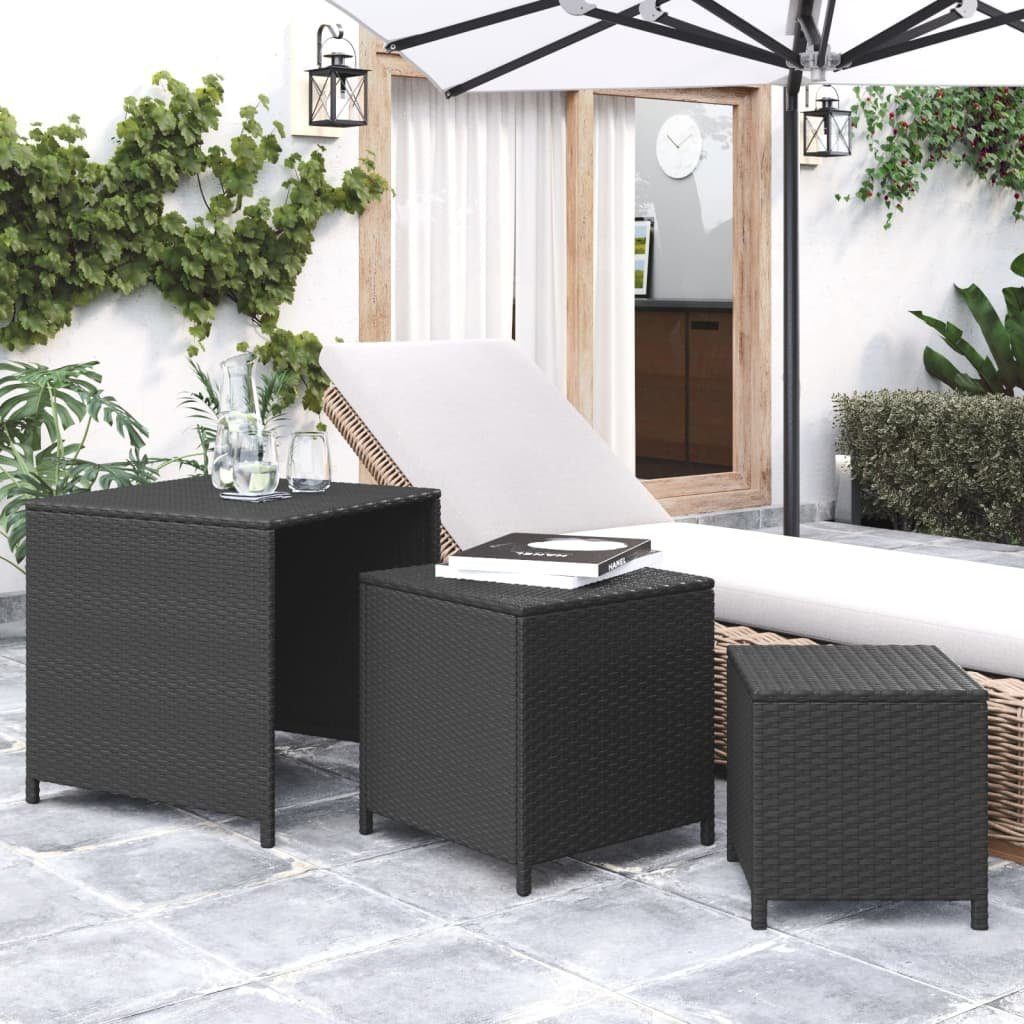 vidaXL Beistelltisch Satztische 3 Stk. Schwarz Poly Rattan (3-St) Schwarz | Schwarz