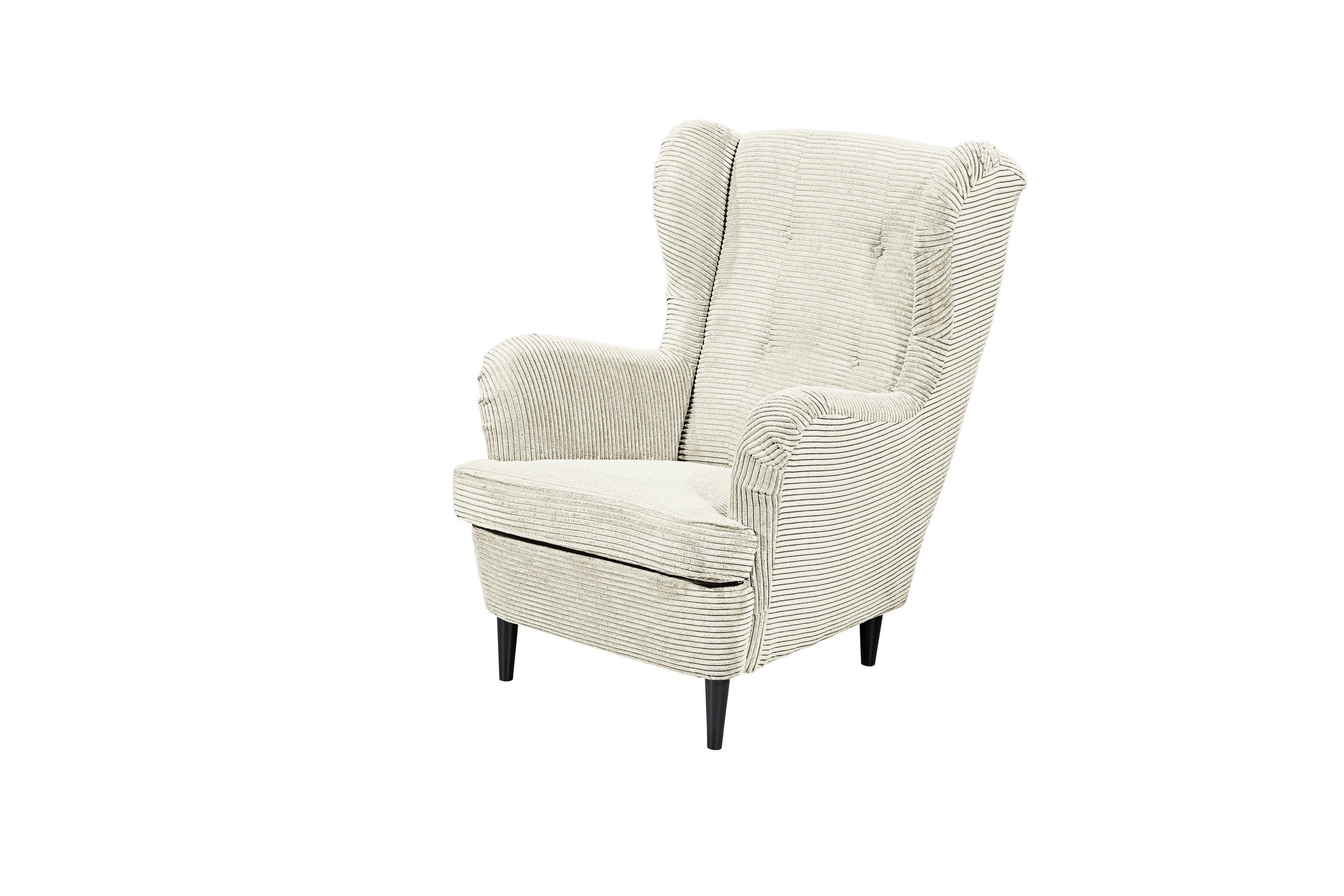 freiraum Ohrensessel OSKAR, Massivholzfüße, Nosagfederkern, Bezug cream - 78x102x98 (BxHxT)