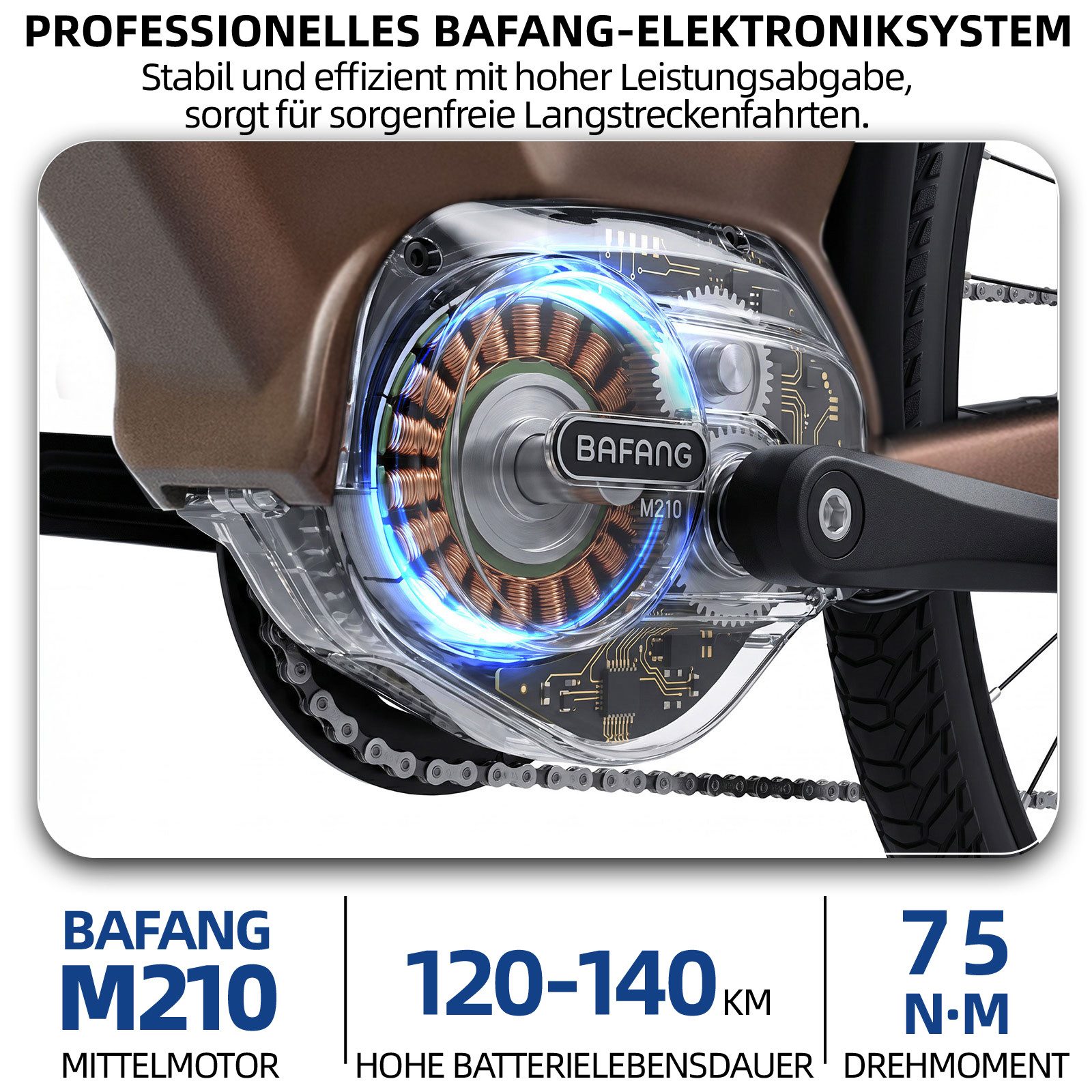 TTGO E-Bike Cityrad 28 Zoll, 75Nm Mittelmotor, 650Wh bis zu 140km, Lockout-Federgabel, 9 Gang Shimano, Kettenschaltung, Mittelmotor, 650 Wh, (Pedelec, Farb-LCD-Display, Hydr. Scheibenbremse, Tiefeinstieg), C7 SE, Drehmomentsensor, Elektrofahrrad für Damen und Herren