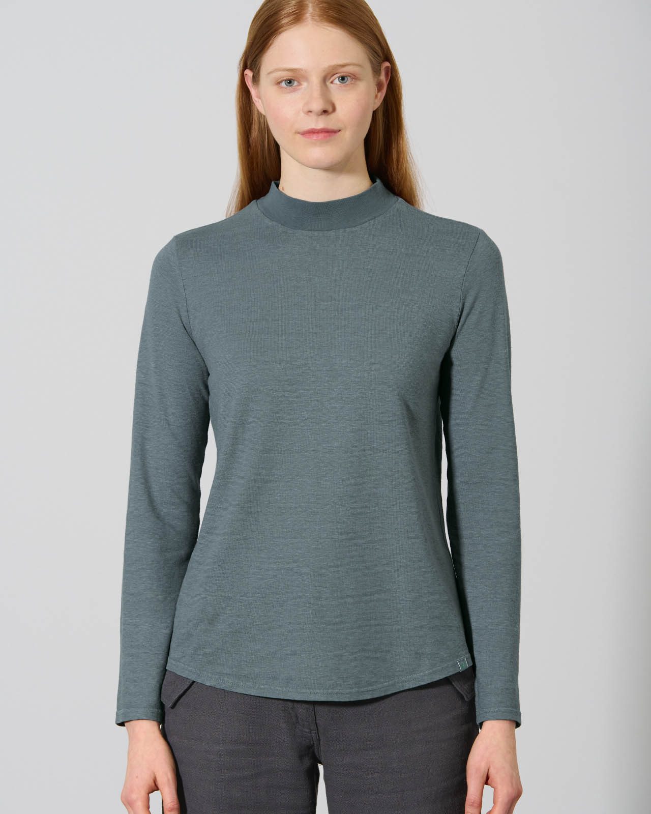HempAge Langarmshirt Langarmshirt mit Stehkragen Hanf/Biobaumwolle Damen Normal Fit