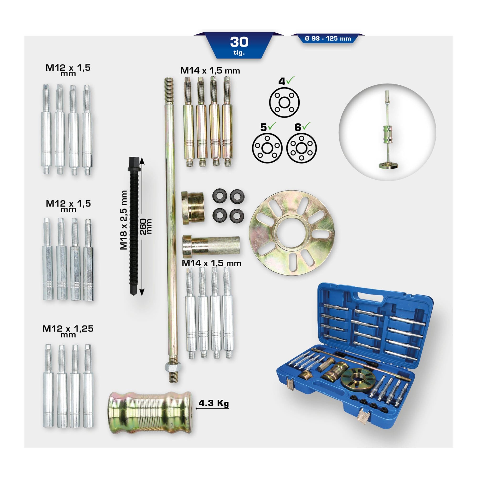Brilliant Tools Radnabenabzieher Brilliant Tools Radnaben-Werkzeug-Satz, 30-tlg