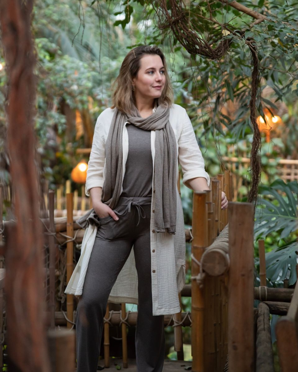 Knit Factory Klassische Bluse Kim Blusenkleid Beige L (1-tlg) Bluse Blusenkleid