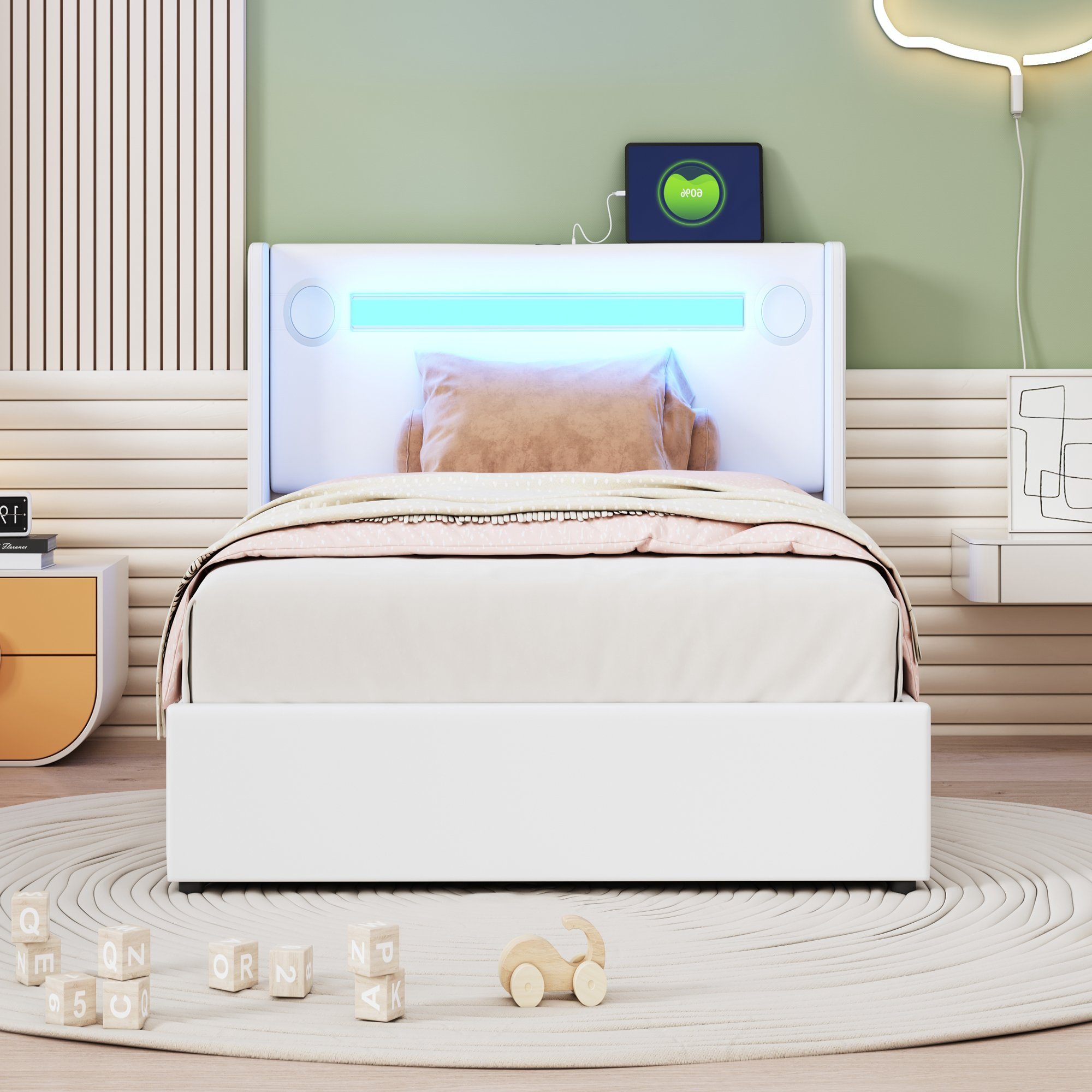 OKWISH Polsterbett mit LED-Lichtleiste, Bluetooth-Player und günstig online kaufen