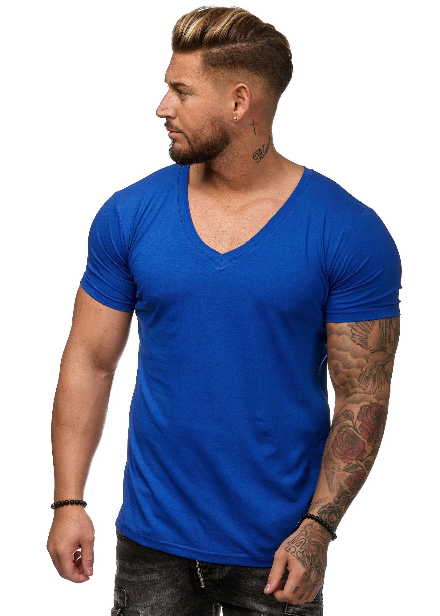 OneRedox T-Shirt BS500C (Shirt Polo Kurzarmshirt Tee, 1-tlg) Fitness Freizeit Casual Blau
