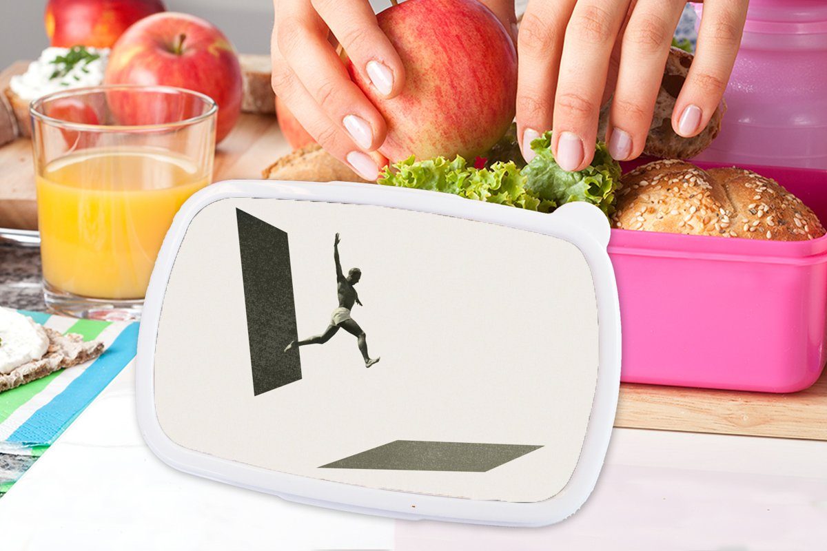 Kunststoff, für Kinder, Brotbox Kunststoff Mädchen, - MuchoWow rosa Lunchbox Jahrgang Erwachsene, Brotdose Design, (2-tlg), Mann Snackbox, -