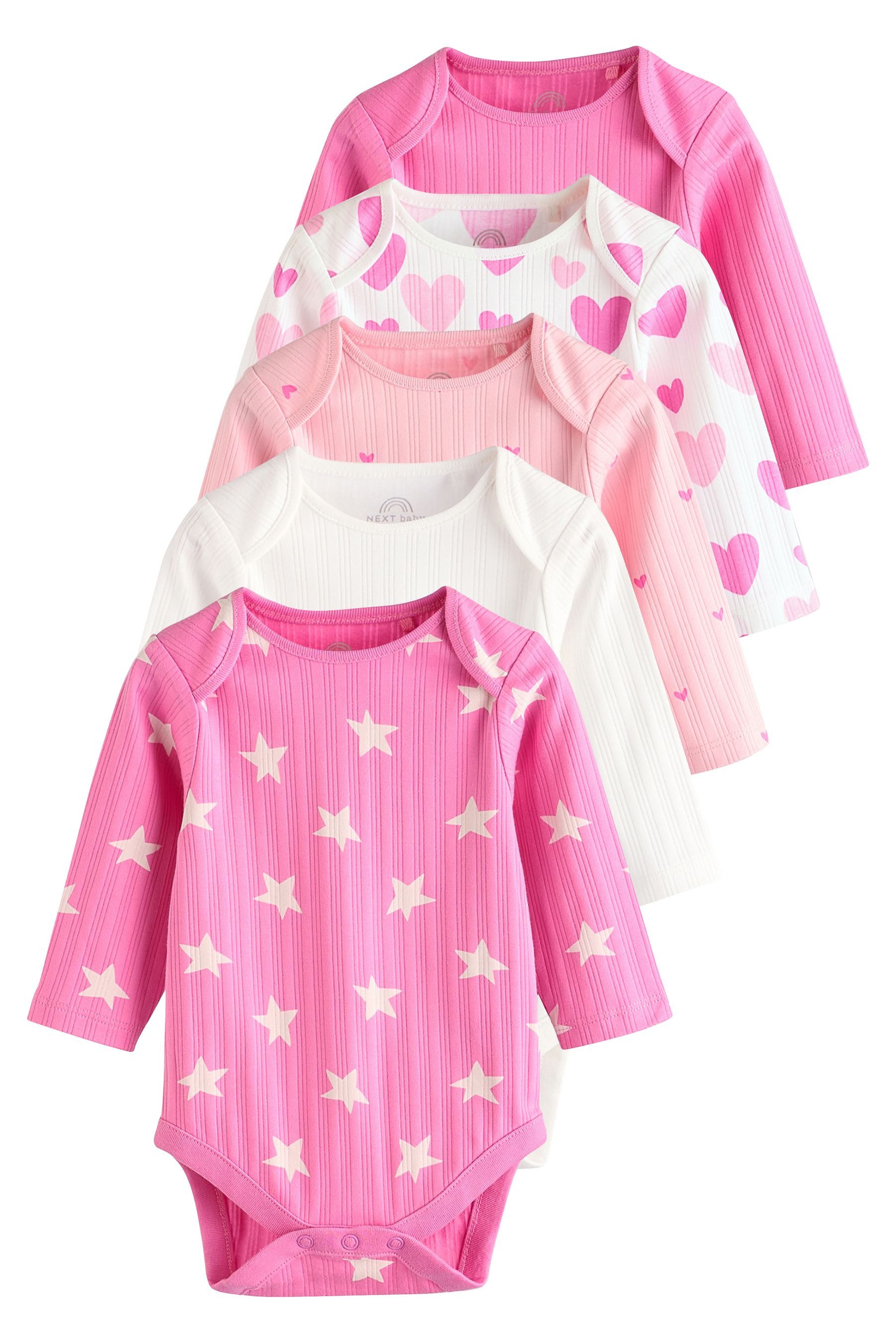 Next Langarmbody Langärmelige Babybodys 100 % Baumwolle, 5 Stk. (5-tlg)