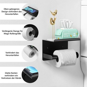 BOTC Toilettenpapierhalter Ohne Bohren, Selbstklebend Klopapierhalter mit Ablage (Selbstklebende WC Papier Halterung mit 2 Klebehaken), Wandmontage Klorollenhalter für Küche und Badzimmer