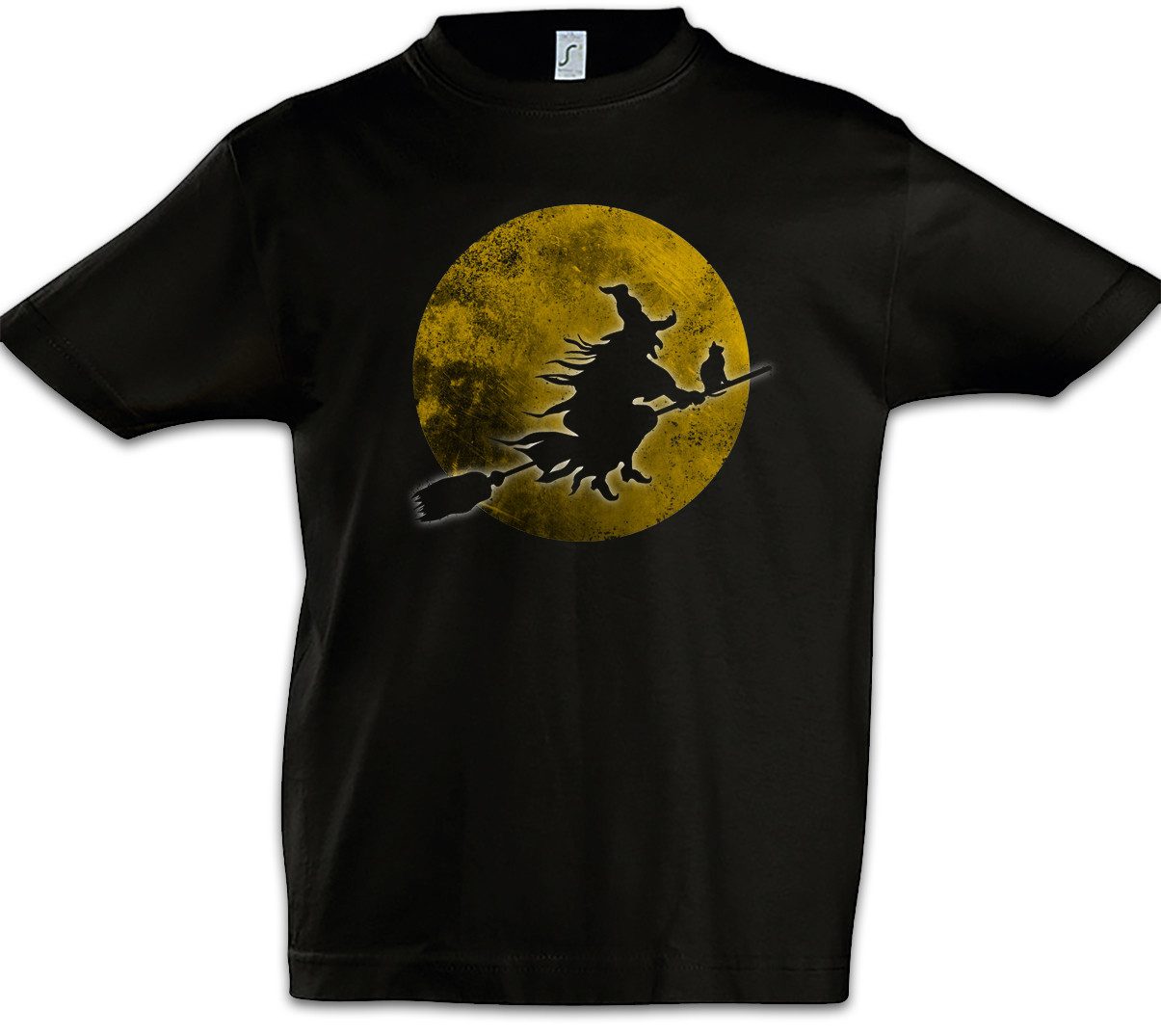 Print-Shirt Witch Moon Kinder T-Shirt Hexe Mond Hexen Besen Schwarzer Kater Katze