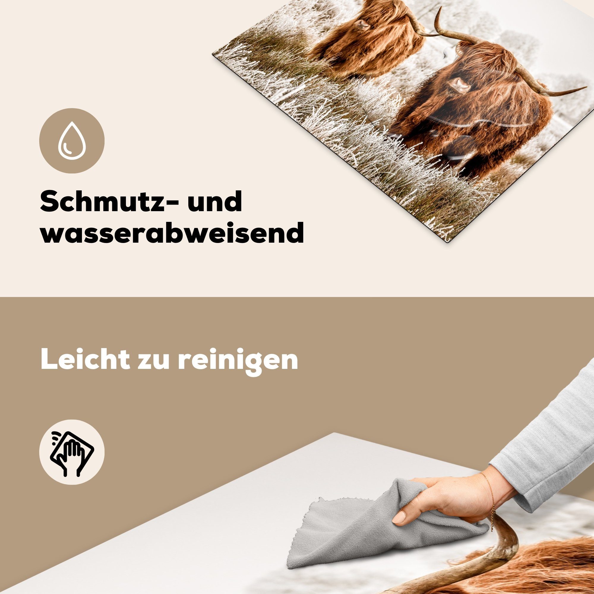 - Kuh tlg), küche, die Induktionsmatte MuchoWow Ceranfeldabdeckung für 59x52 Vinyl, (1 Herdblende-/Abdeckplatte Schottischer Highlander cm, Tiere, -