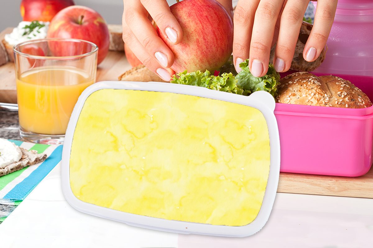 Marmor, - rosa Brotdose MuchoWow Kunststoff - (2-tlg), Snackbox, - Kinder, für Kunststoff, Lunchbox Aquarell Mädchen, Erwachsene, Muster Gelb Brotbox