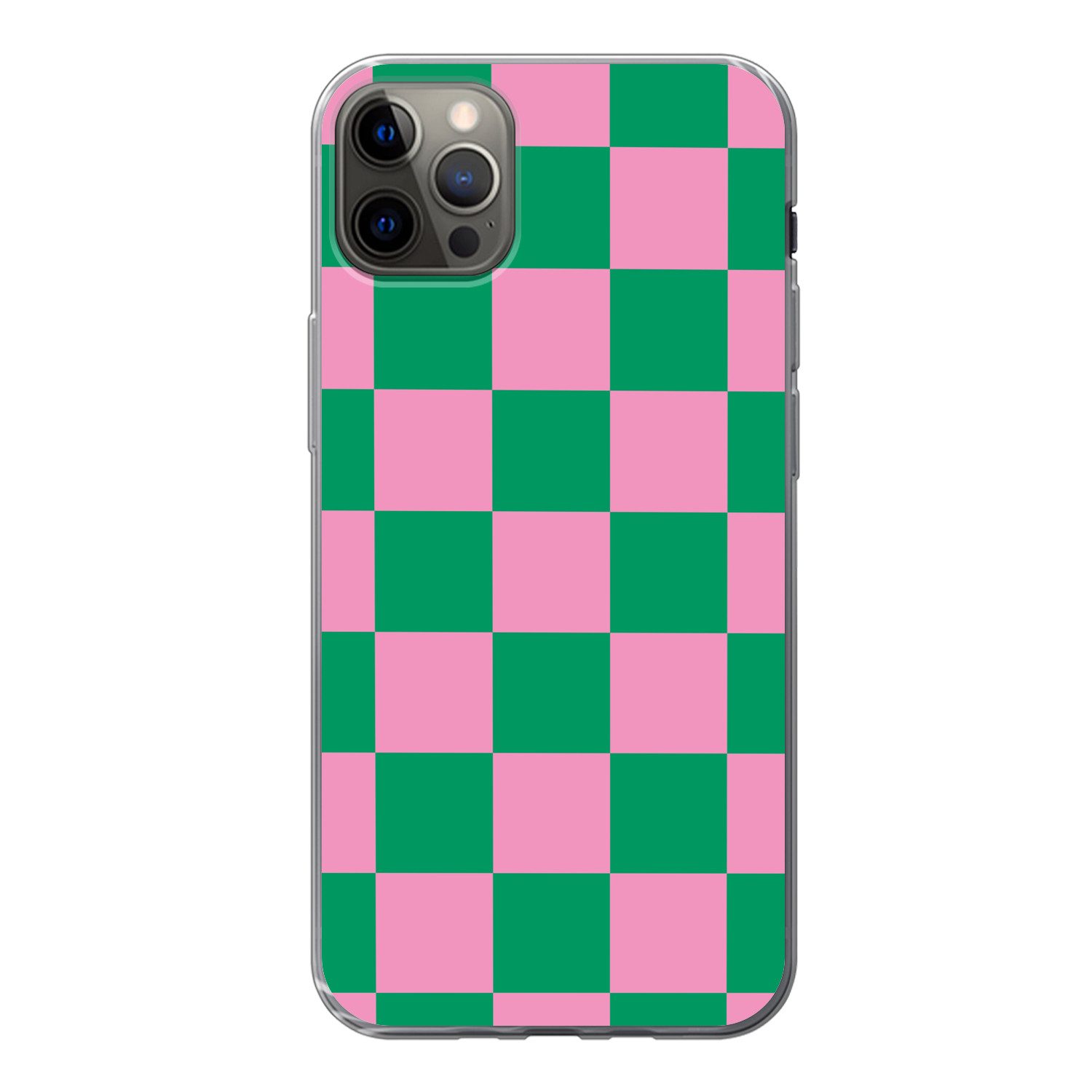 MuchoWow Handyhülle für Apple iPhone 13 Pro Max Schachbrettmuster - Grün - Rosa - Würfel, Smartphone-Bumper, Print, Handy Schutzhülle Dünn