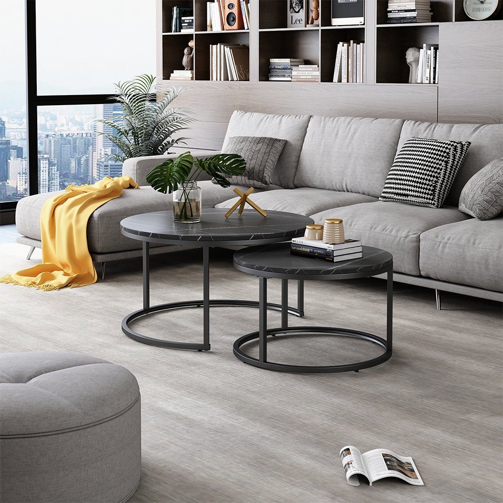 Vicco Couchtisch Montreal, Schwarz/Schwarzer Marmor, 77 x 40 cm 2 Teile