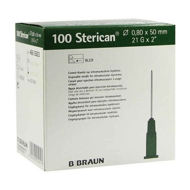 B. Braun Melsungen AG Lanzetten STERICAN Kanülen 21 Gx2 0,8x50 mm, 100 Stück, 21,00G, 100 St., Einmal-Kanüle zur intramuskulären Injektionen