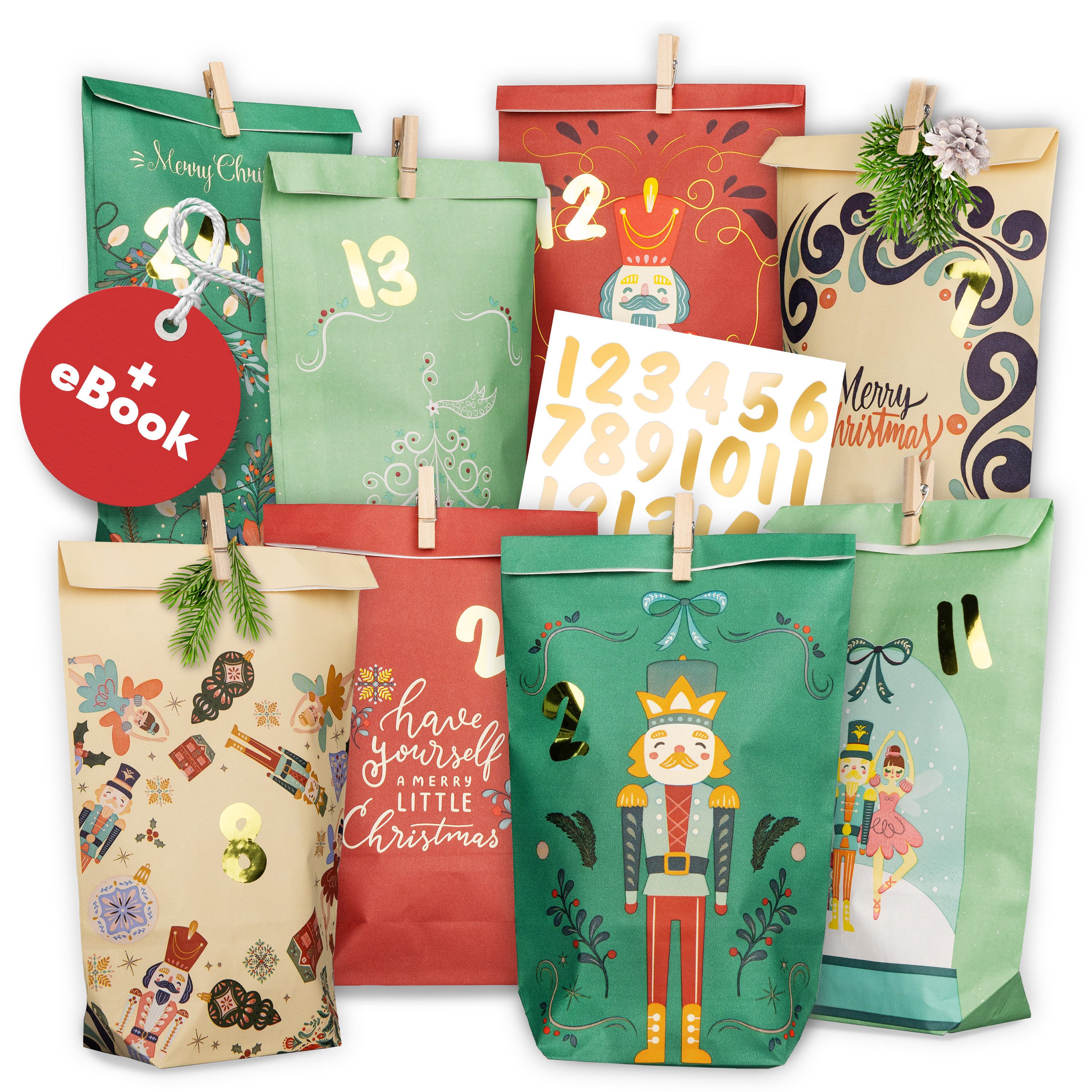 Amari DIY-Adventskalender AMARI® Adventskalender Tüten zum Befüllen mit Klammern