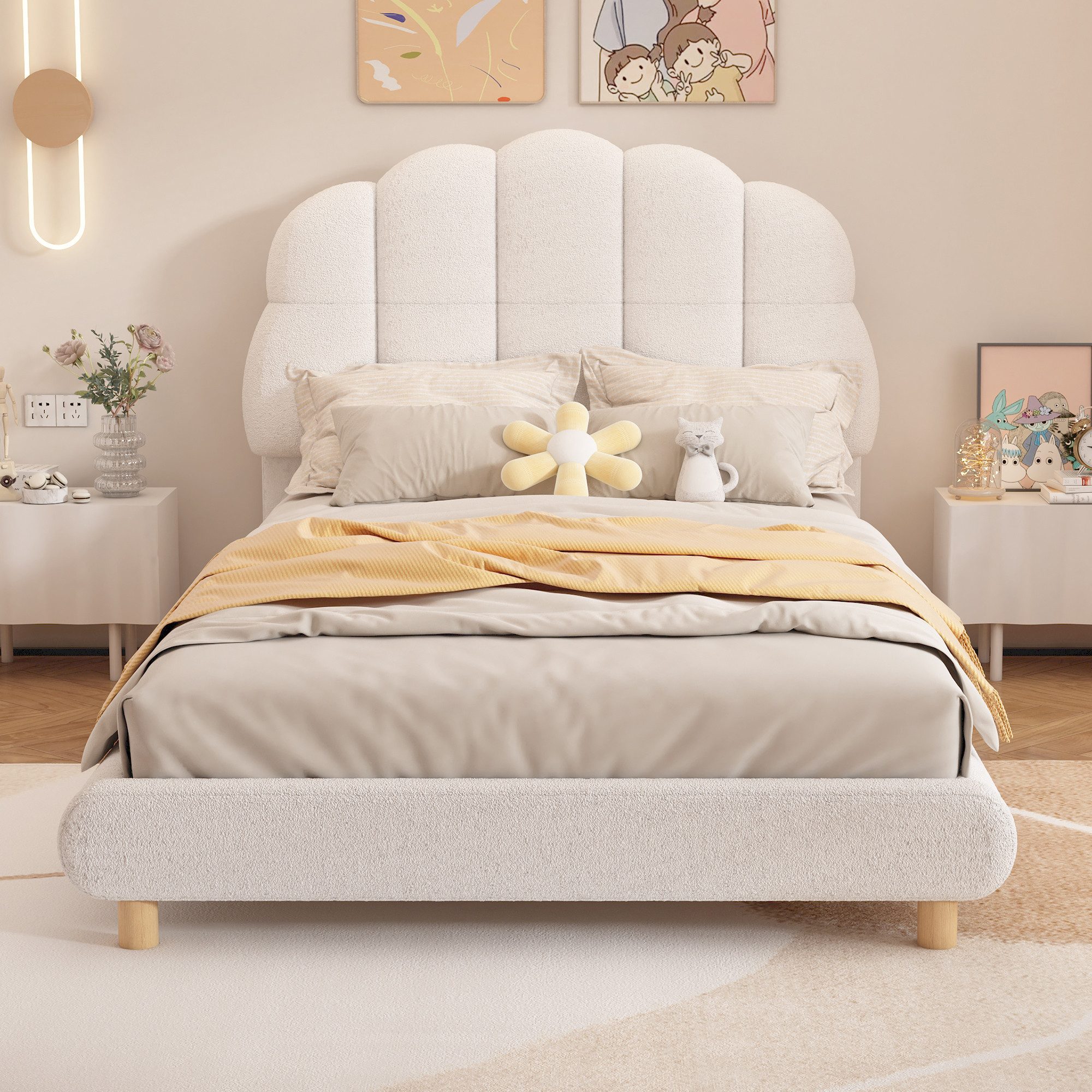 Flieks Polsterbett, Einzelbett Kinderbett 90x200cm mit Halbkreisform Kopfte günstig online kaufen