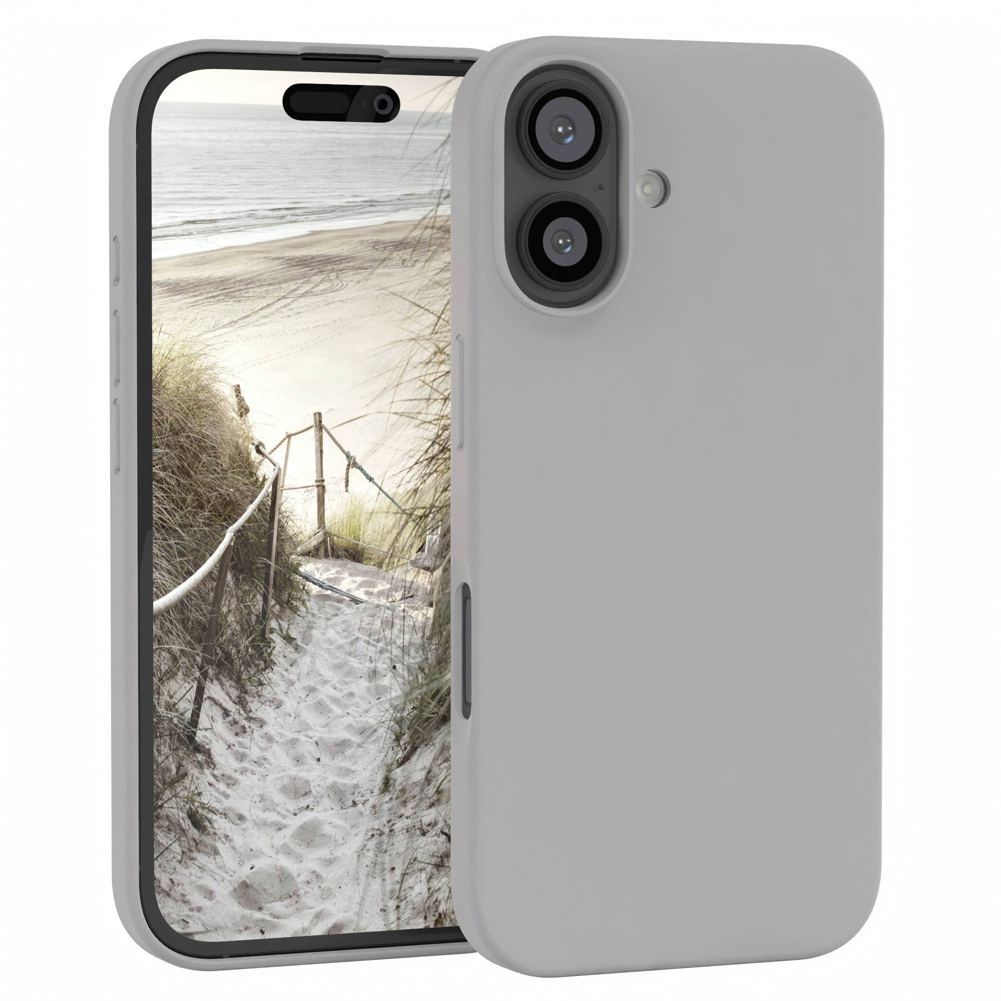 EAZY CASE Handyhülle für Apple iPhone 16 Premium Silikon 6,1 Zoll, Handy Softcase Hülle Silikon mit Displayschutz Case Hellgrau